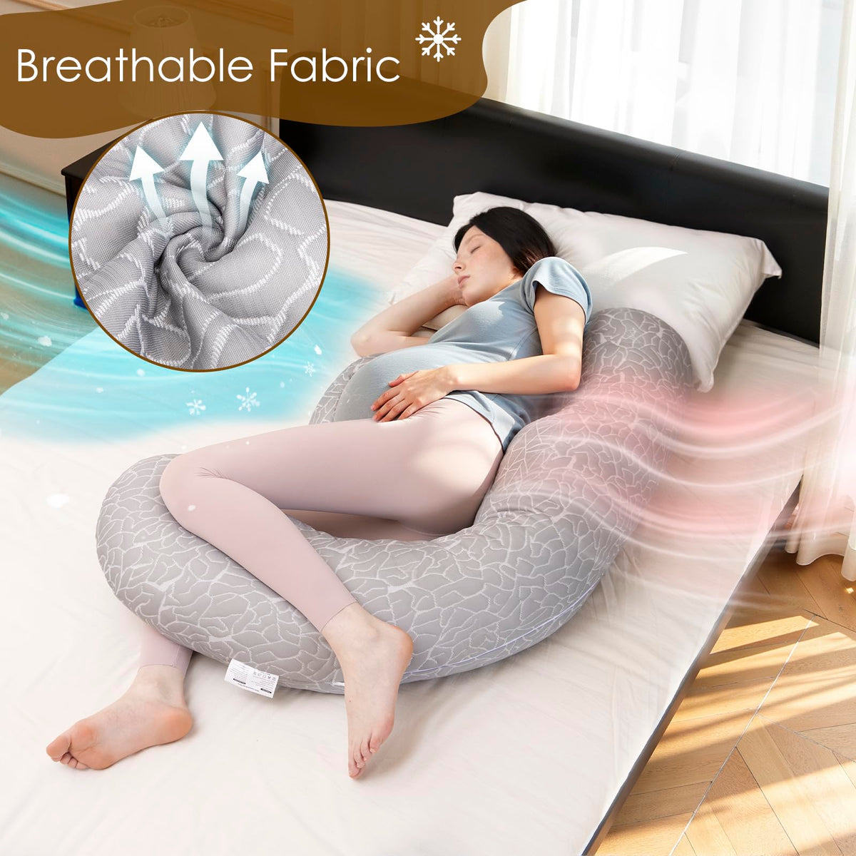 Chilling Home F-Shaped Pregnancy Pillow with Cooling Cover