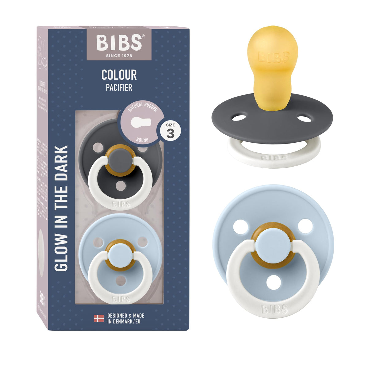 BIBS Colour Baby Pacifier with Round Nipple, Soft Silicone Shield