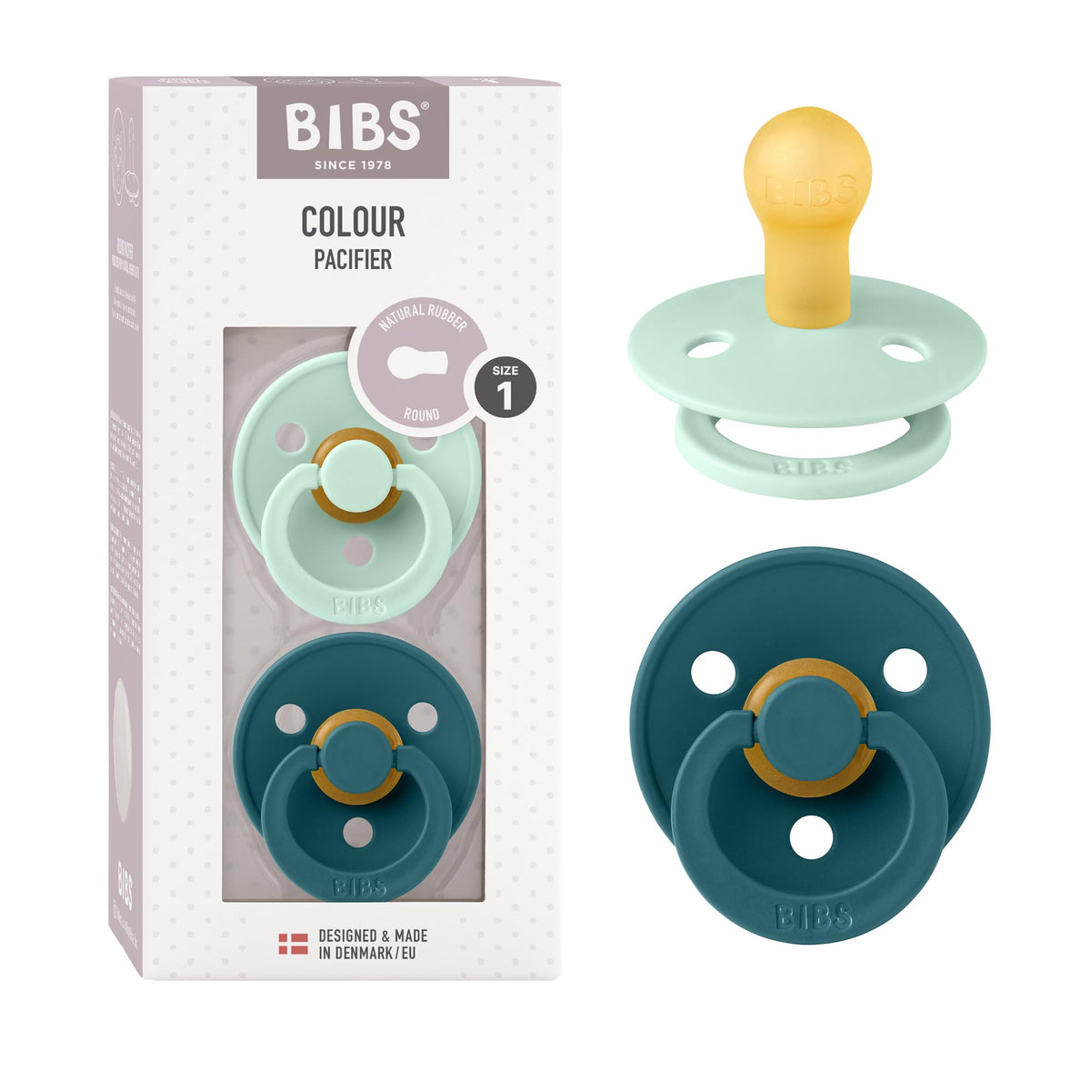 BIBS Colour Baby Pacifier with Round Nipple, Soft Silicone Shield