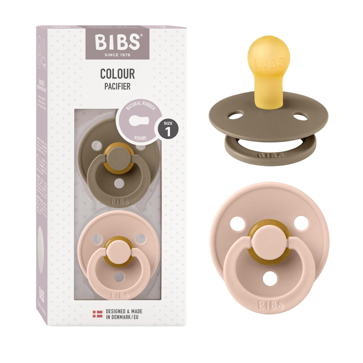 BIBS Colour Baby Pacifier with Round Nipple, Soft Silicone Shield