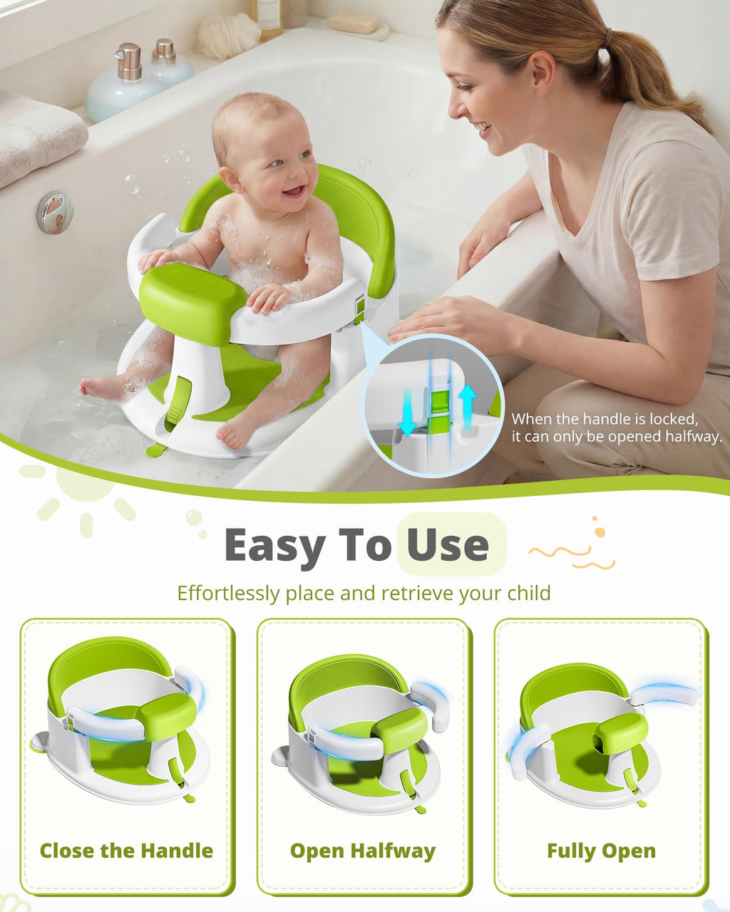 ONTHEWEI Non-Slip Baby Bath Seat with Suction Cups