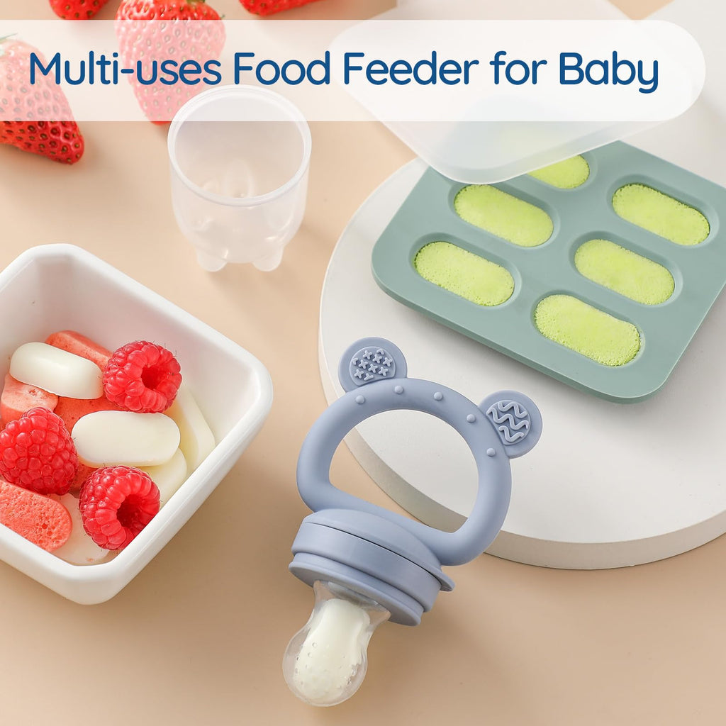 Silicone Baby Fruit Feeder with Freezer Tray and Teething Mold, 2-Pack