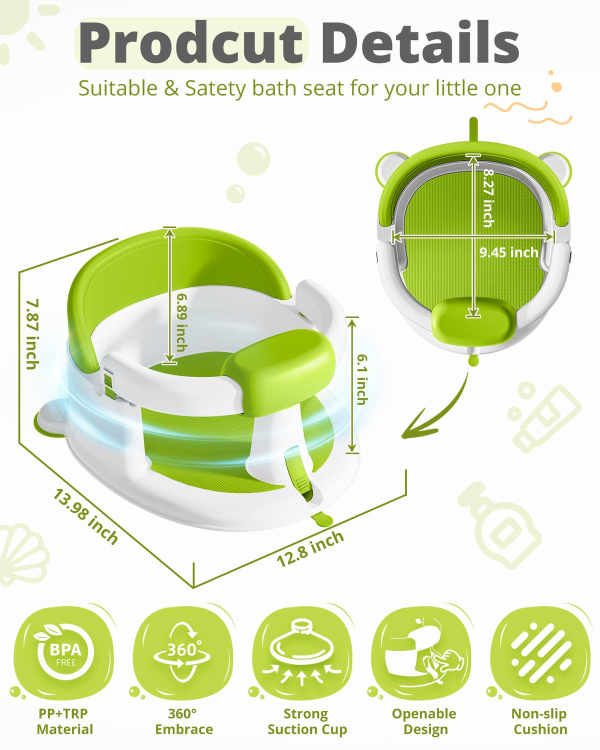 ONTHEWEI Non-Slip Baby Bath Seat with Suction Cups