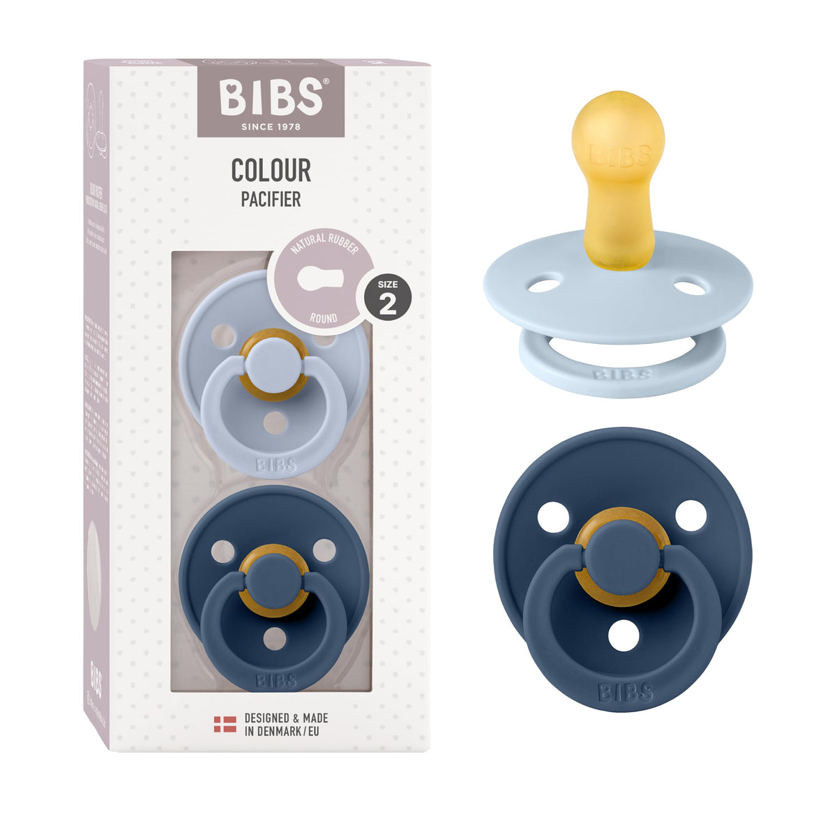 BIBS Colour Baby Pacifier with Round Nipple, Soft Silicone Shield