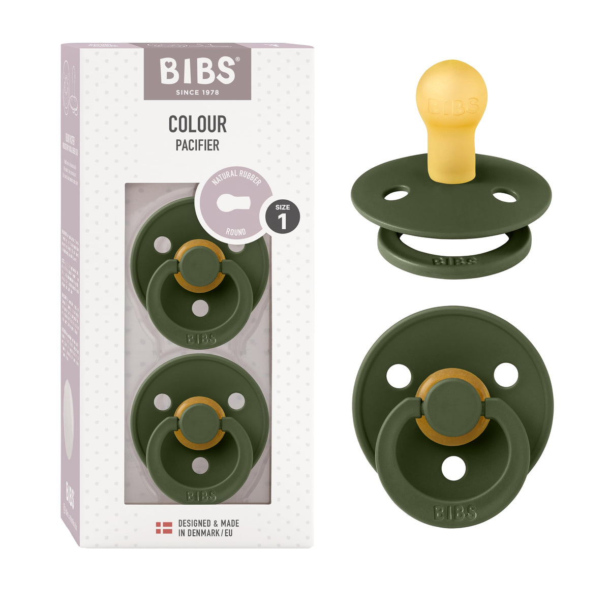 BIBS Colour Baby Pacifier with Round Nipple, Soft Silicone Shield
