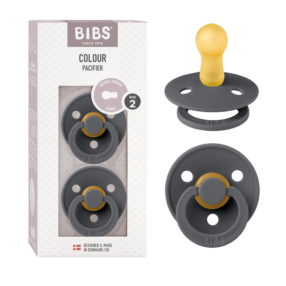 BIBS Colour Baby Pacifier with Round Nipple, Soft Silicone Shield