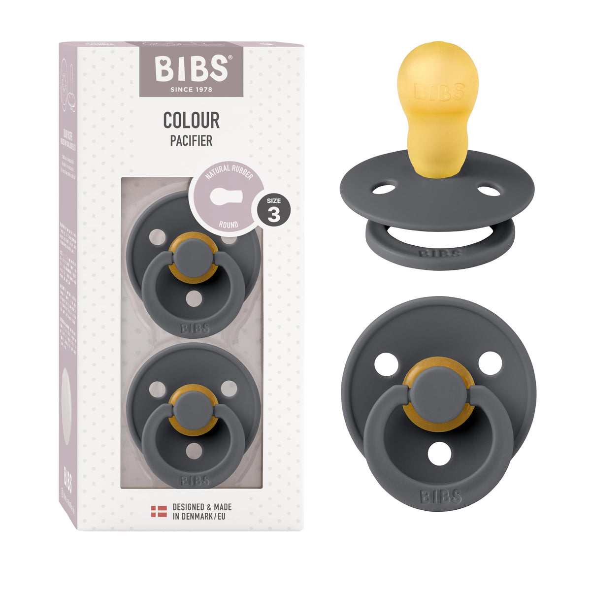 BIBS Colour Baby Pacifier with Round Nipple, Soft Silicone Shield