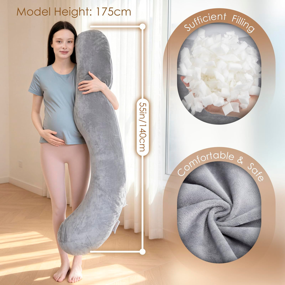 Chilling Home F-Shaped Pregnancy Pillow with Cooling Cover