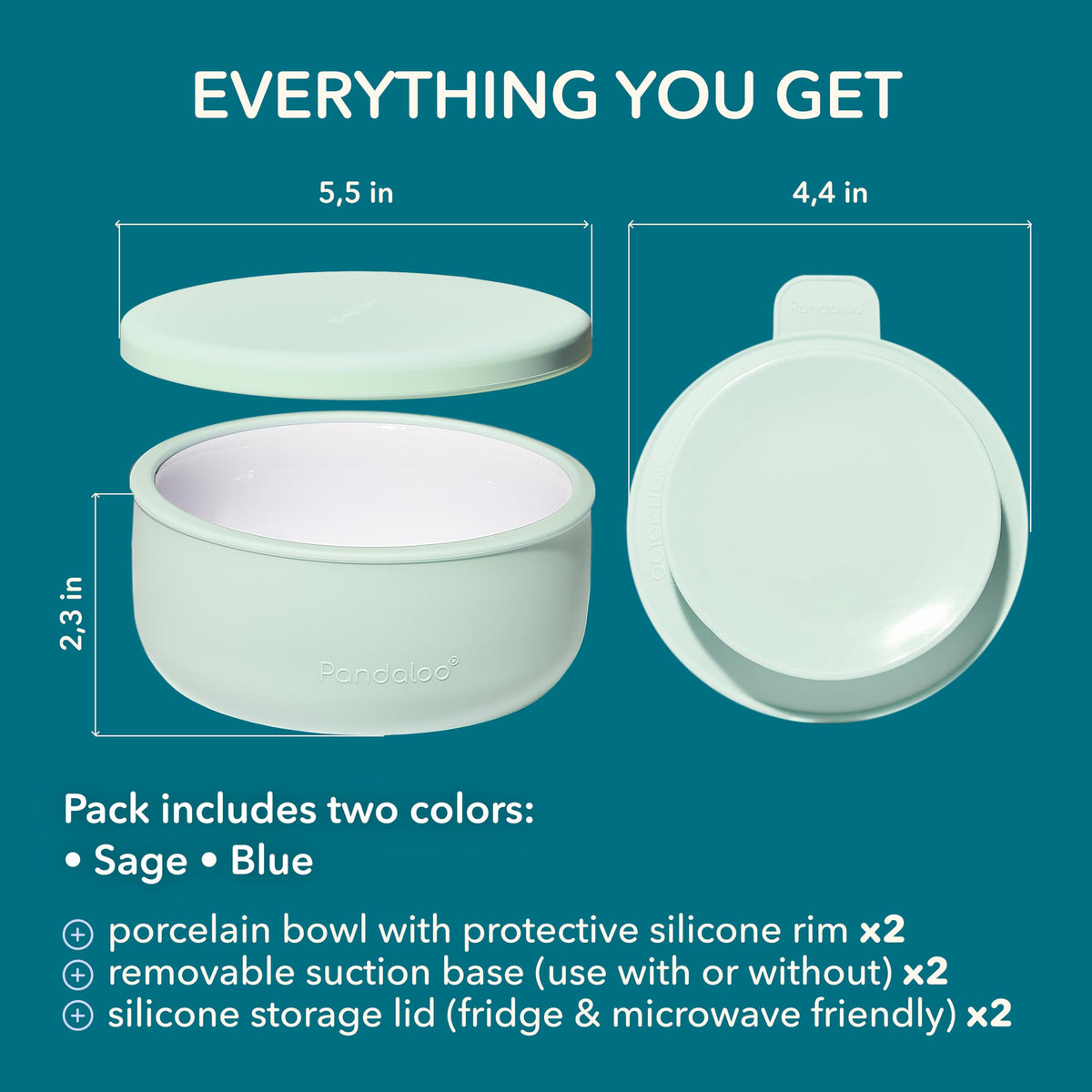 Porcelain Kids Bowls with Suction Base & Silicone Lids