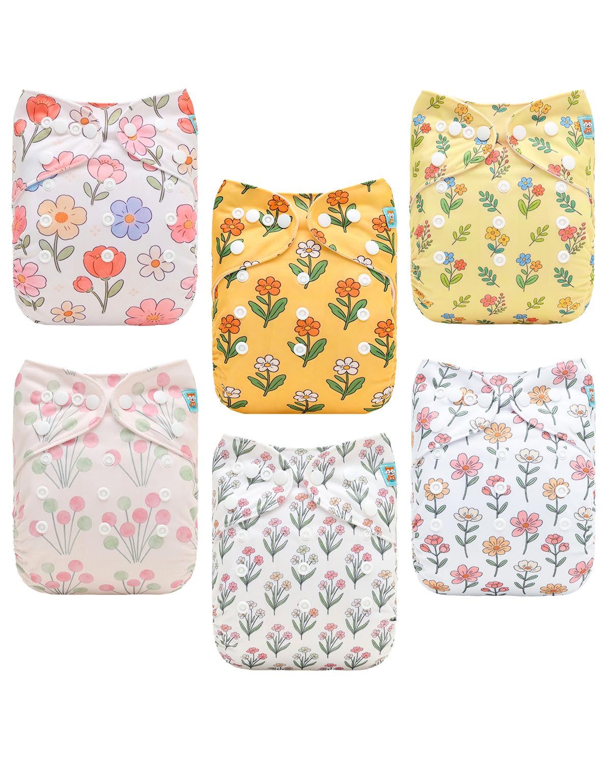 ALVABABY Reusable Cloth Diapers with Inserts, 6-Pack Adjustable Baby Covers