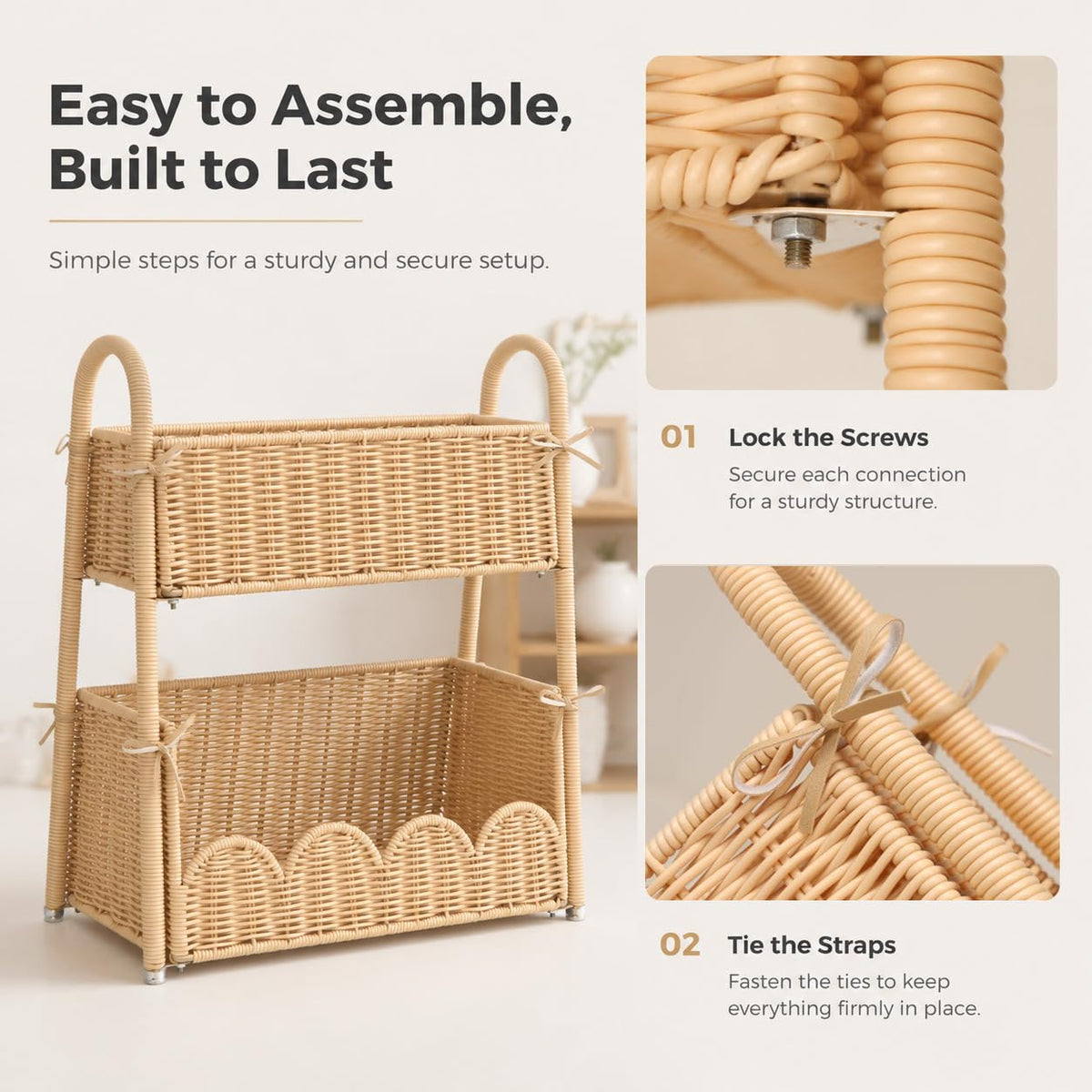 Klippehop 2-Tier Handwoven Diaper Caddy Organizer Basket