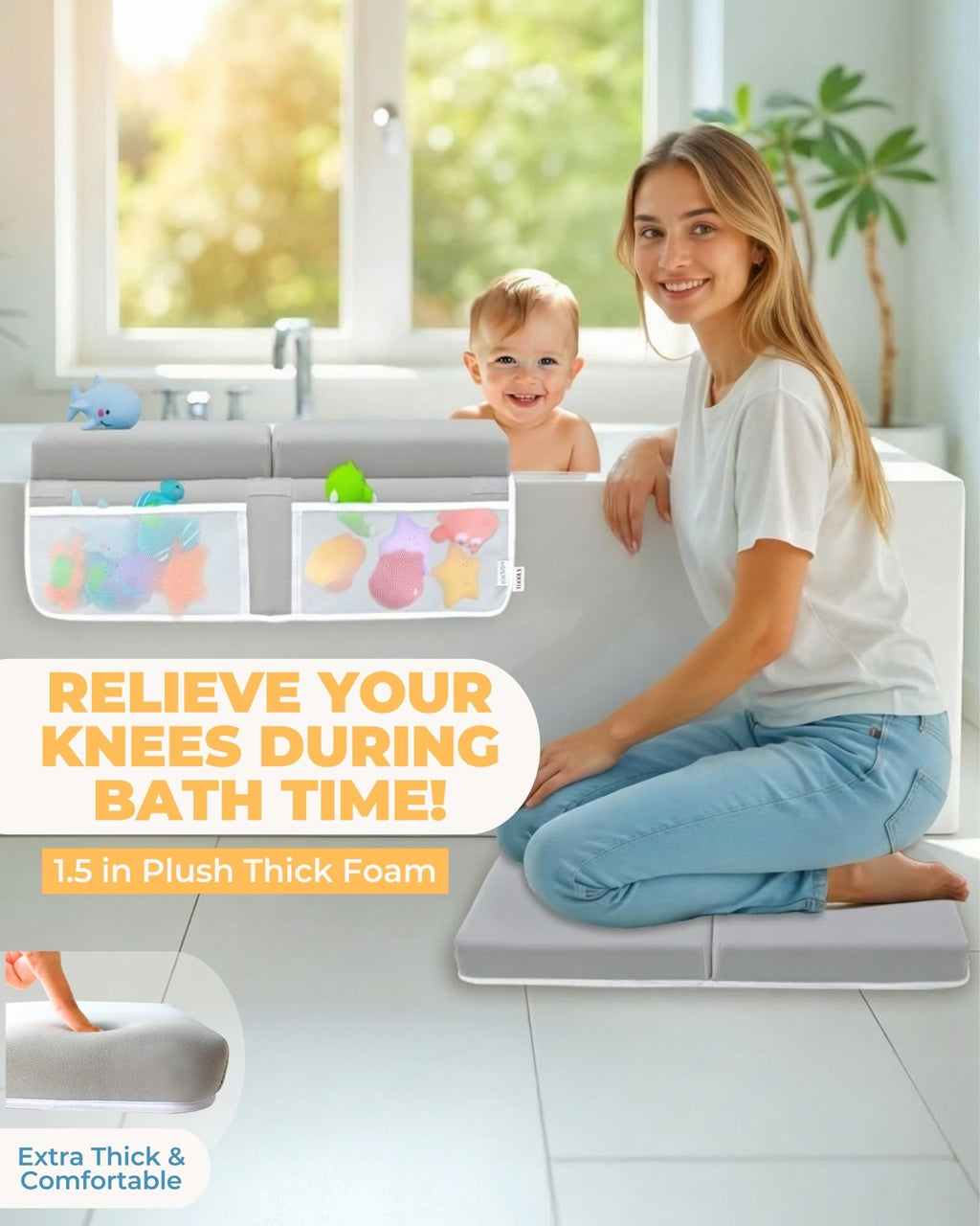 Toodly Comfortable Baby Bath Kneeler and Elbow Rest Pad Set - 1.5 Inch