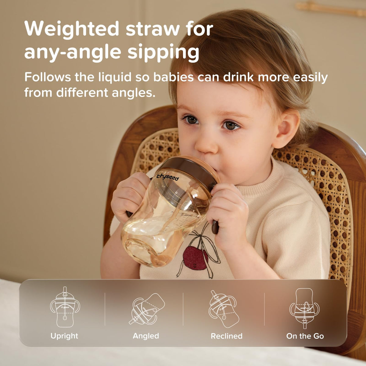 Spill-Proof Weighted Straw Sippy Cup with Handles & Lid