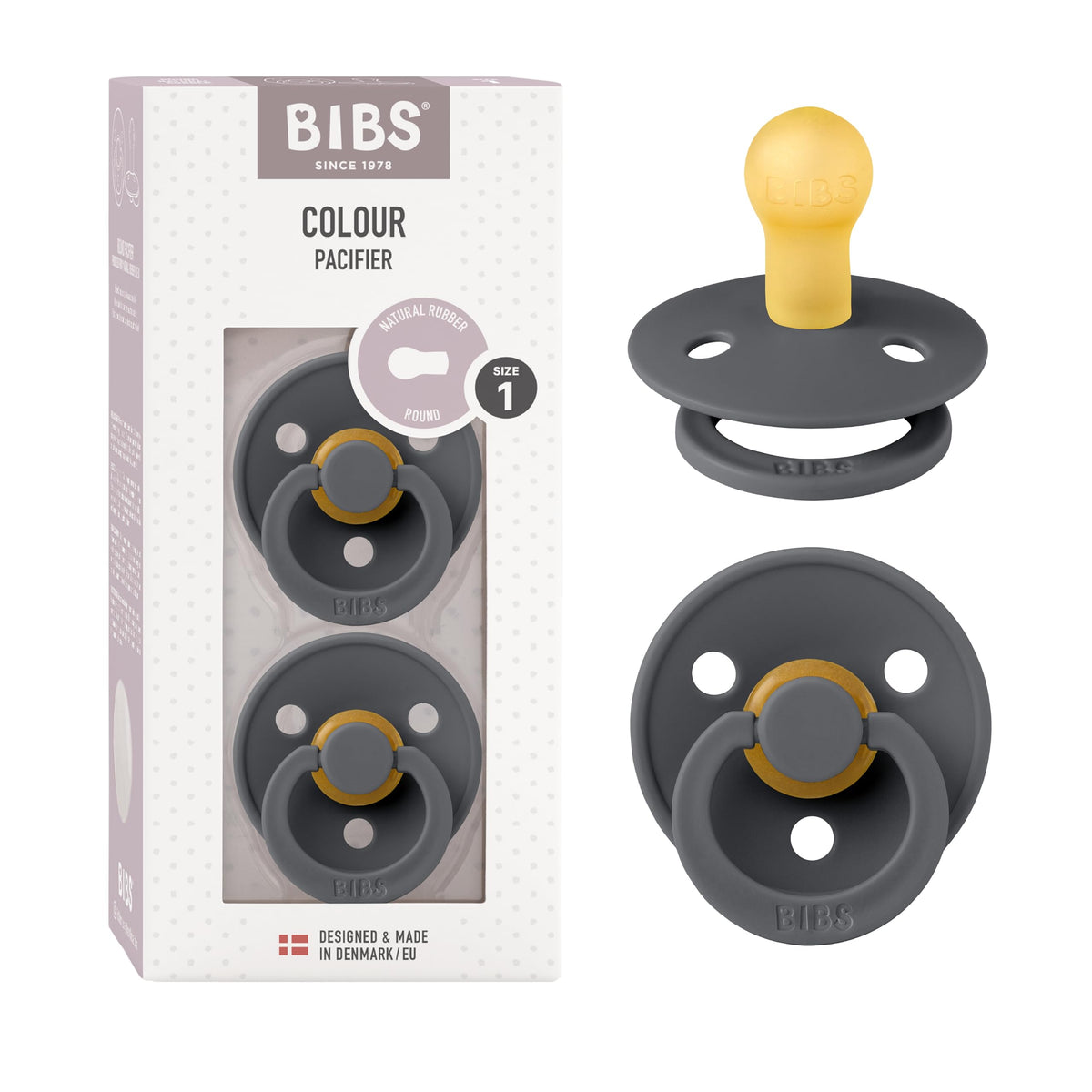 BIBS Colour Baby Pacifier with Round Nipple, Soft Silicone Shield