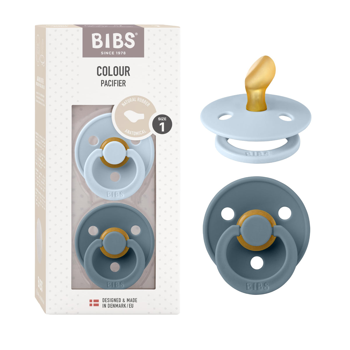BIBS Colour Baby Pacifier with Round Nipple, Soft Silicone Shield