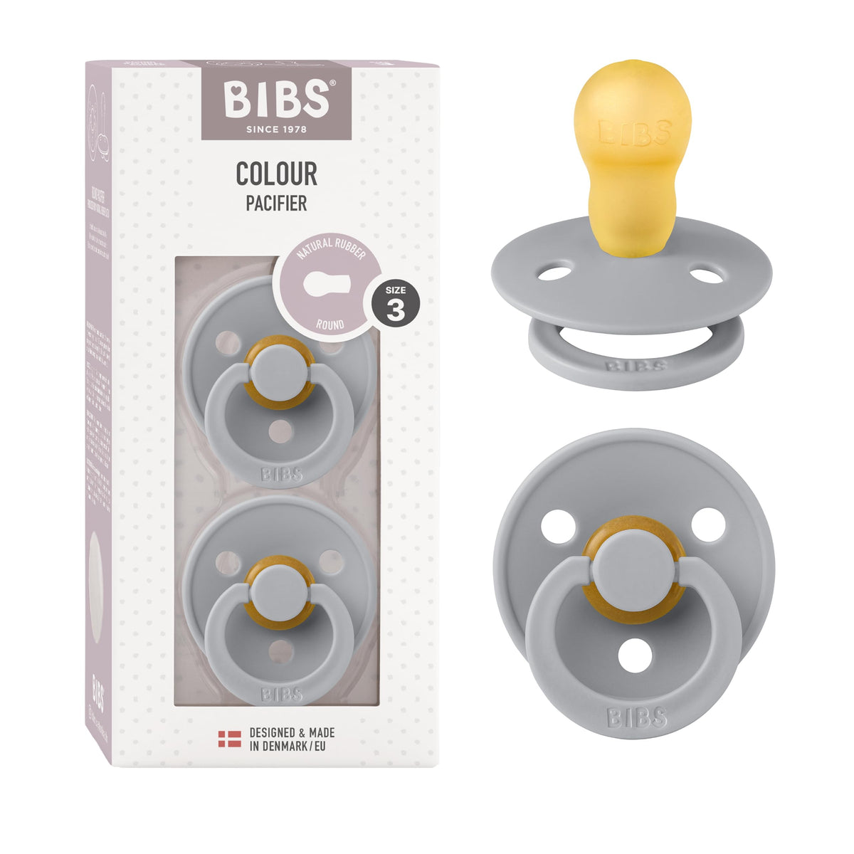BIBS Colour Baby Pacifier with Round Nipple, Soft Silicone Shield
