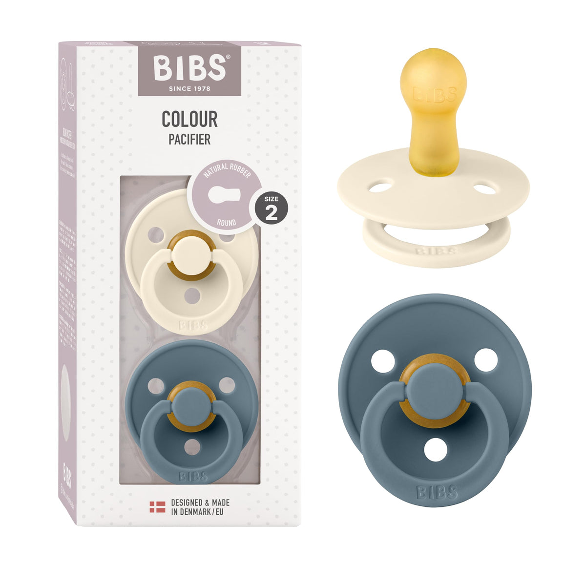 BIBS Colour Baby Pacifier with Round Nipple, Soft Silicone Shield
