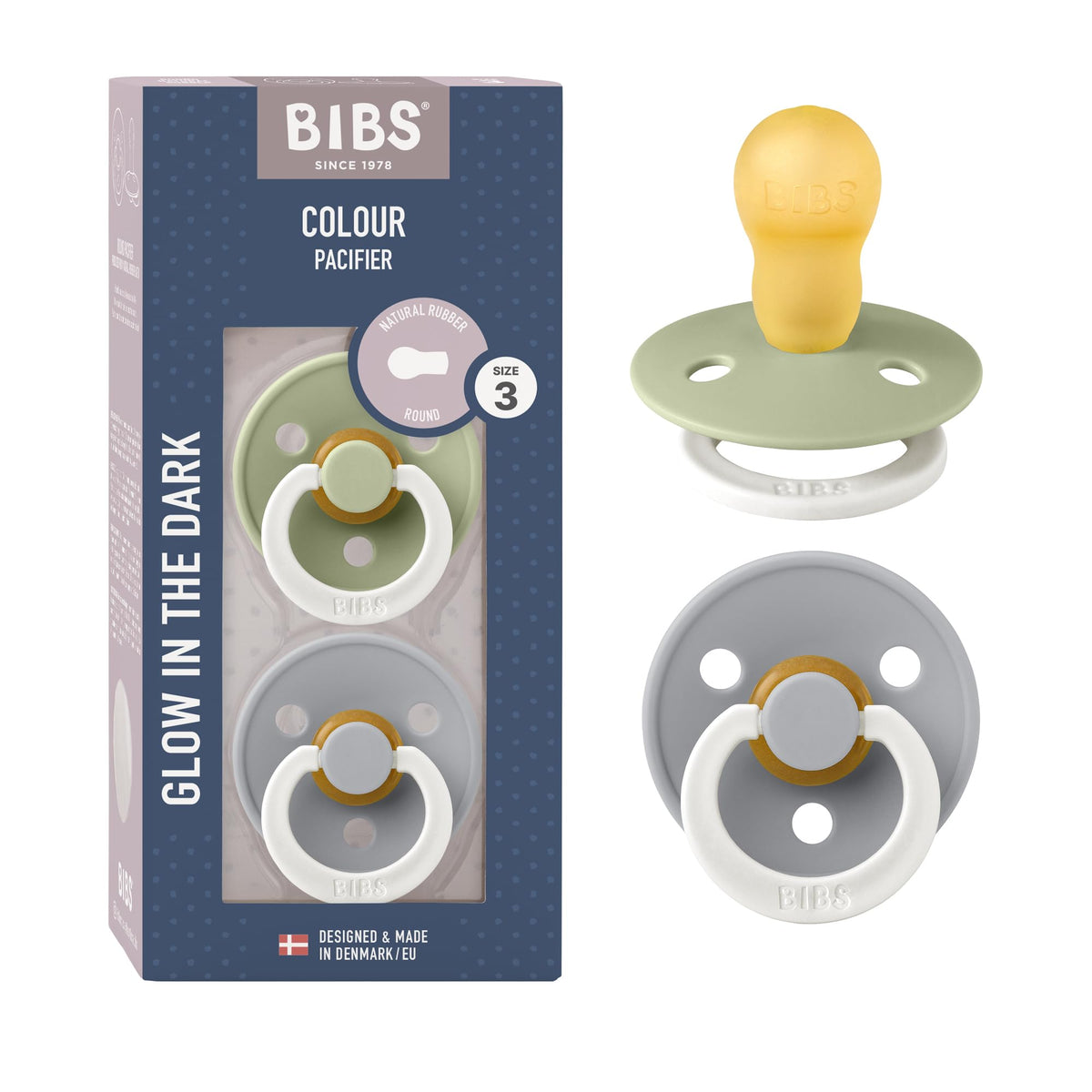 BIBS Colour Baby Pacifier with Round Nipple, Soft Silicone Shield