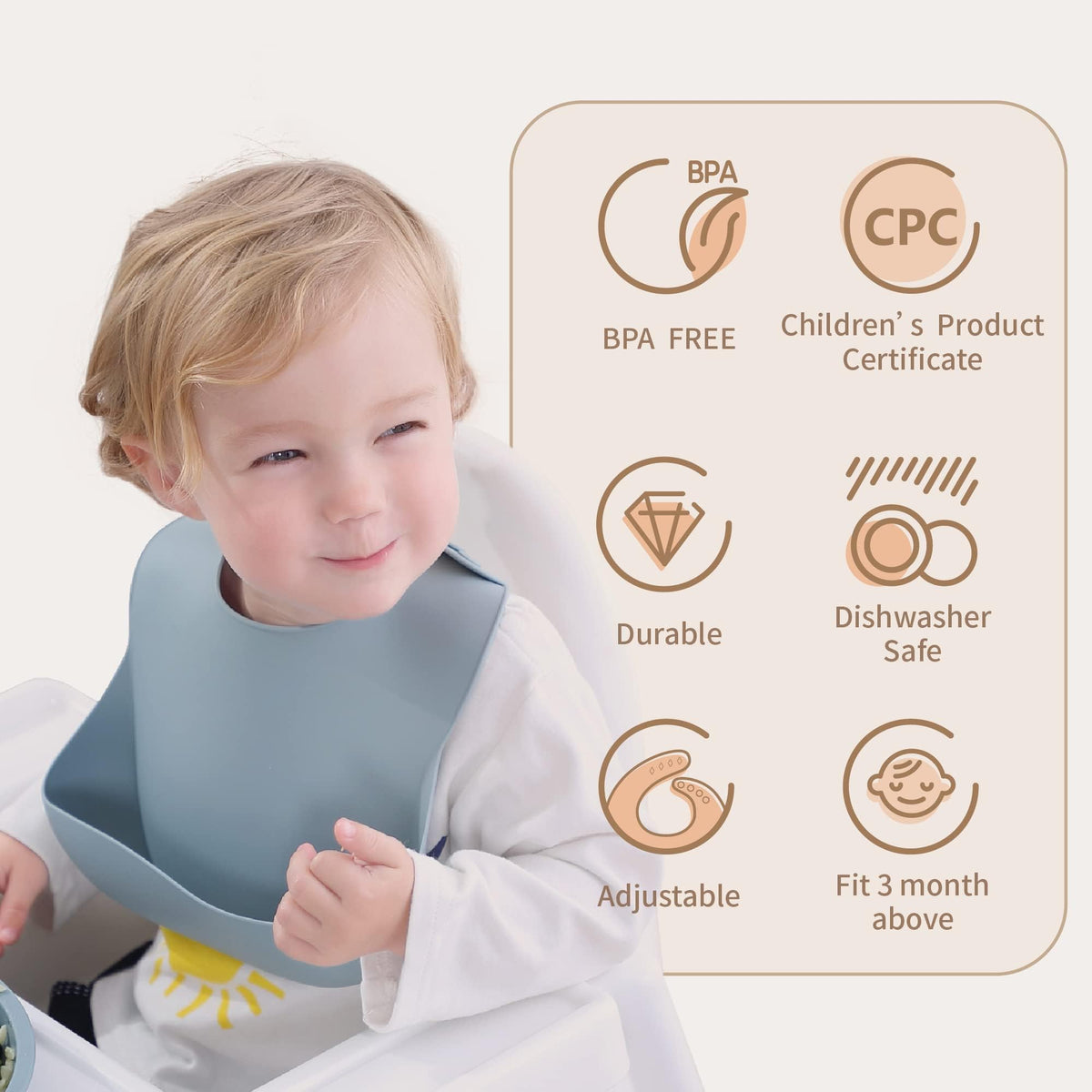 3-Pack Waterproof Silicone Baby Bibs for Babies & Toddlers