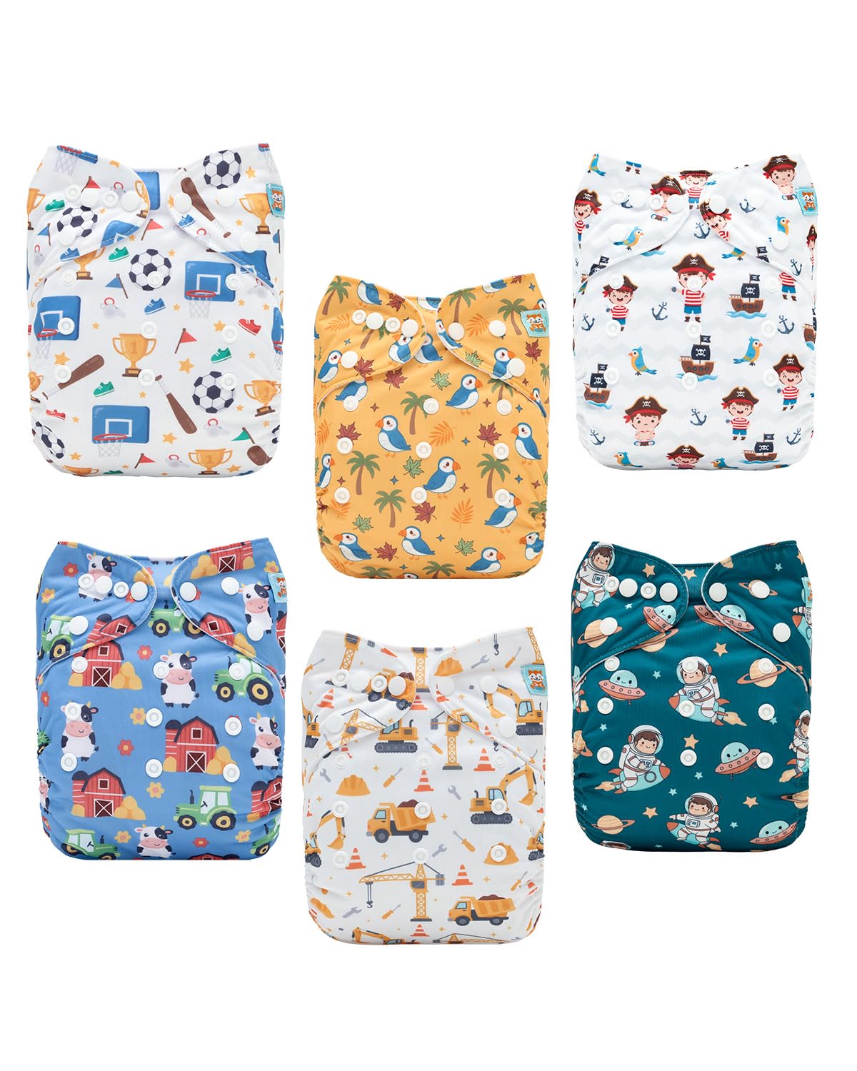 ALVABABY Reusable Cloth Diapers with Inserts, 6-Pack Adjustable Baby Covers