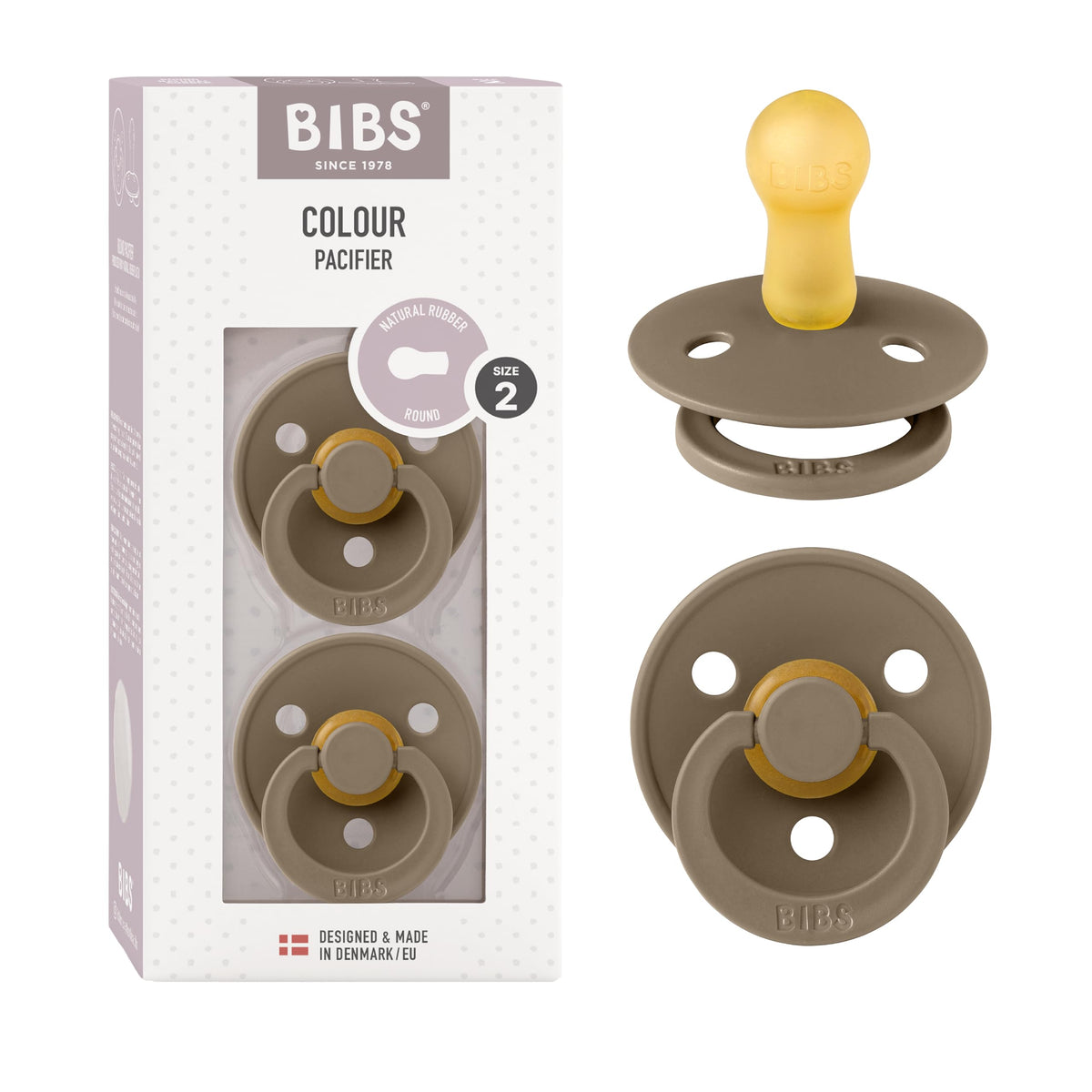 BIBS Colour Baby Pacifier with Round Nipple, Soft Silicone Shield