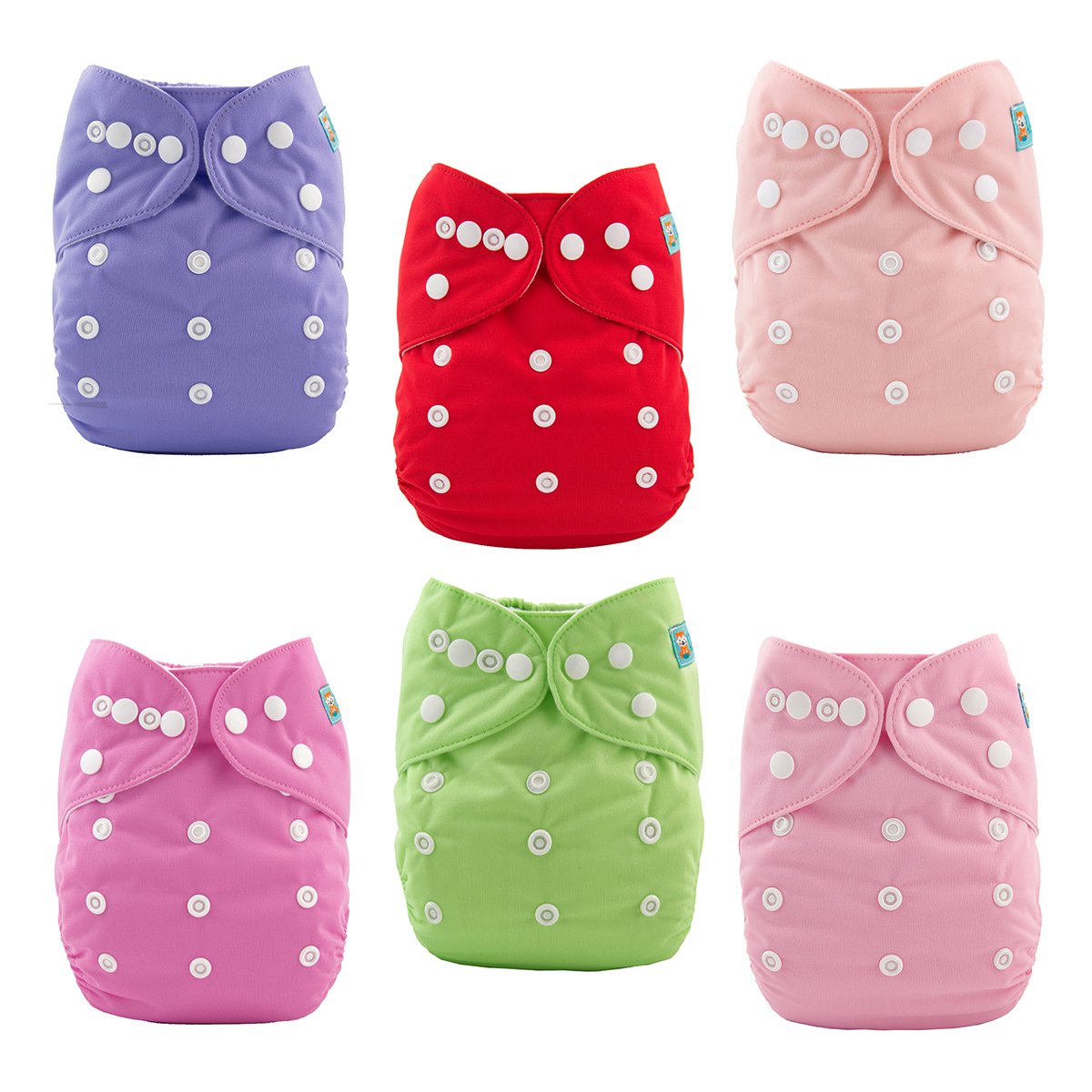 ALVABABY Reusable Cloth Diapers with Inserts, 6-Pack Adjustable Baby Covers