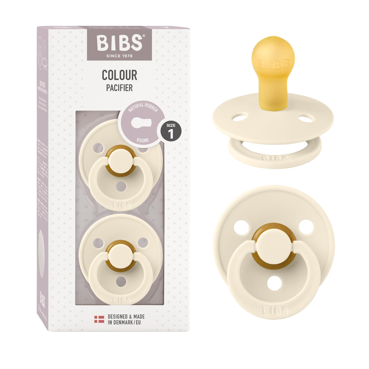 BIBS Colour Baby Pacifier with Round Nipple, Soft Silicone Shield