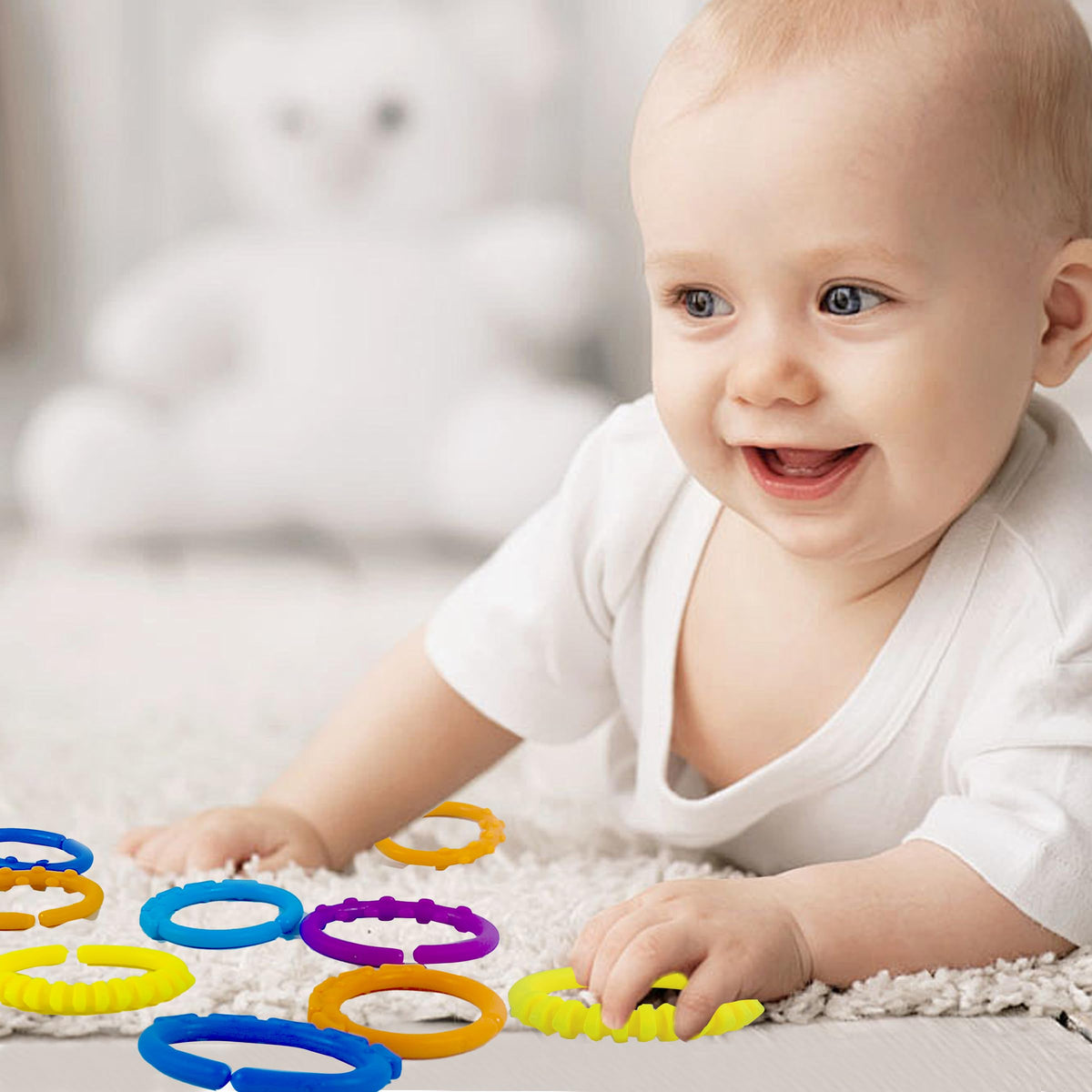 KUTOI Baby Teething Rings and Stroller Toy Links, 24-Piece Set