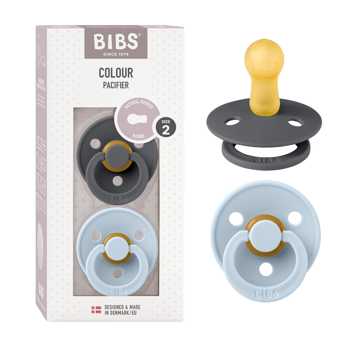 BIBS Colour Baby Pacifier with Round Nipple, Soft Silicone Shield
