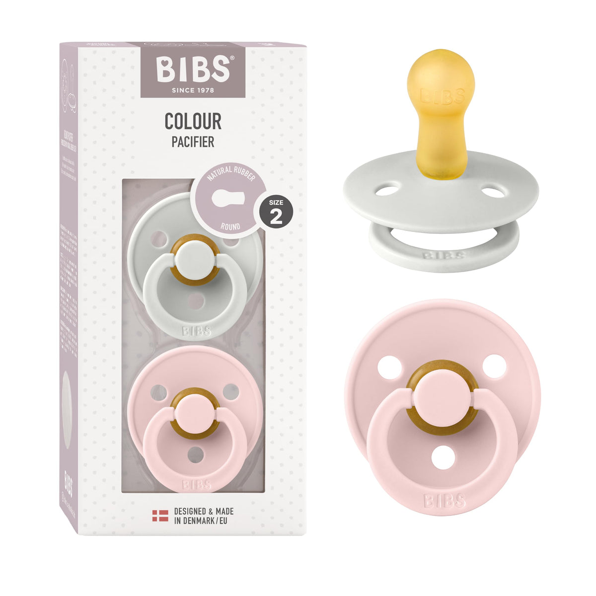 BIBS Colour Baby Pacifier with Round Nipple, Soft Silicone Shield