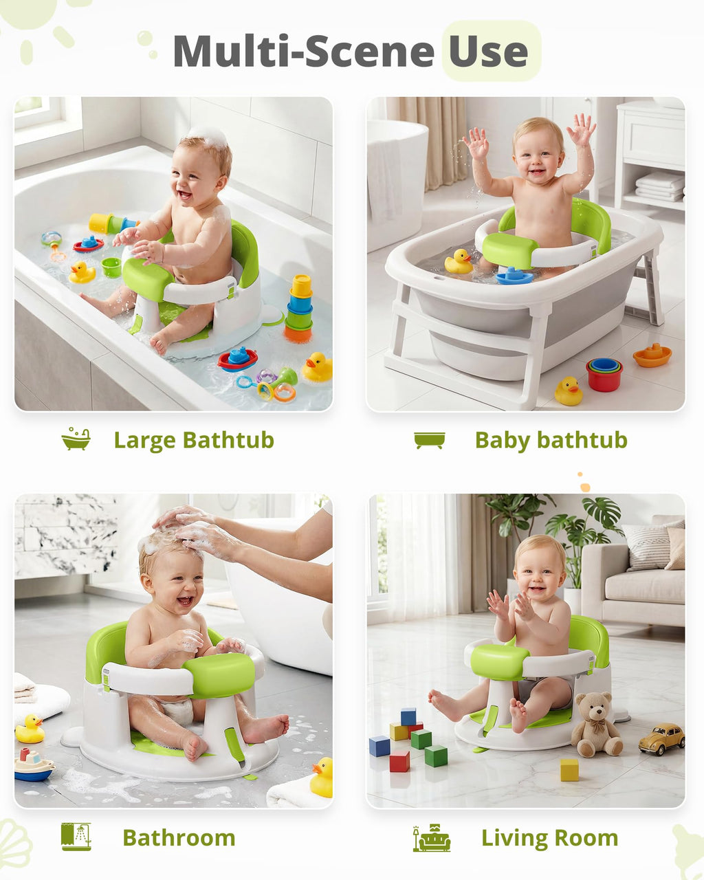 ONTHEWEI Non-Slip Baby Bath Seat with Suction Cups
