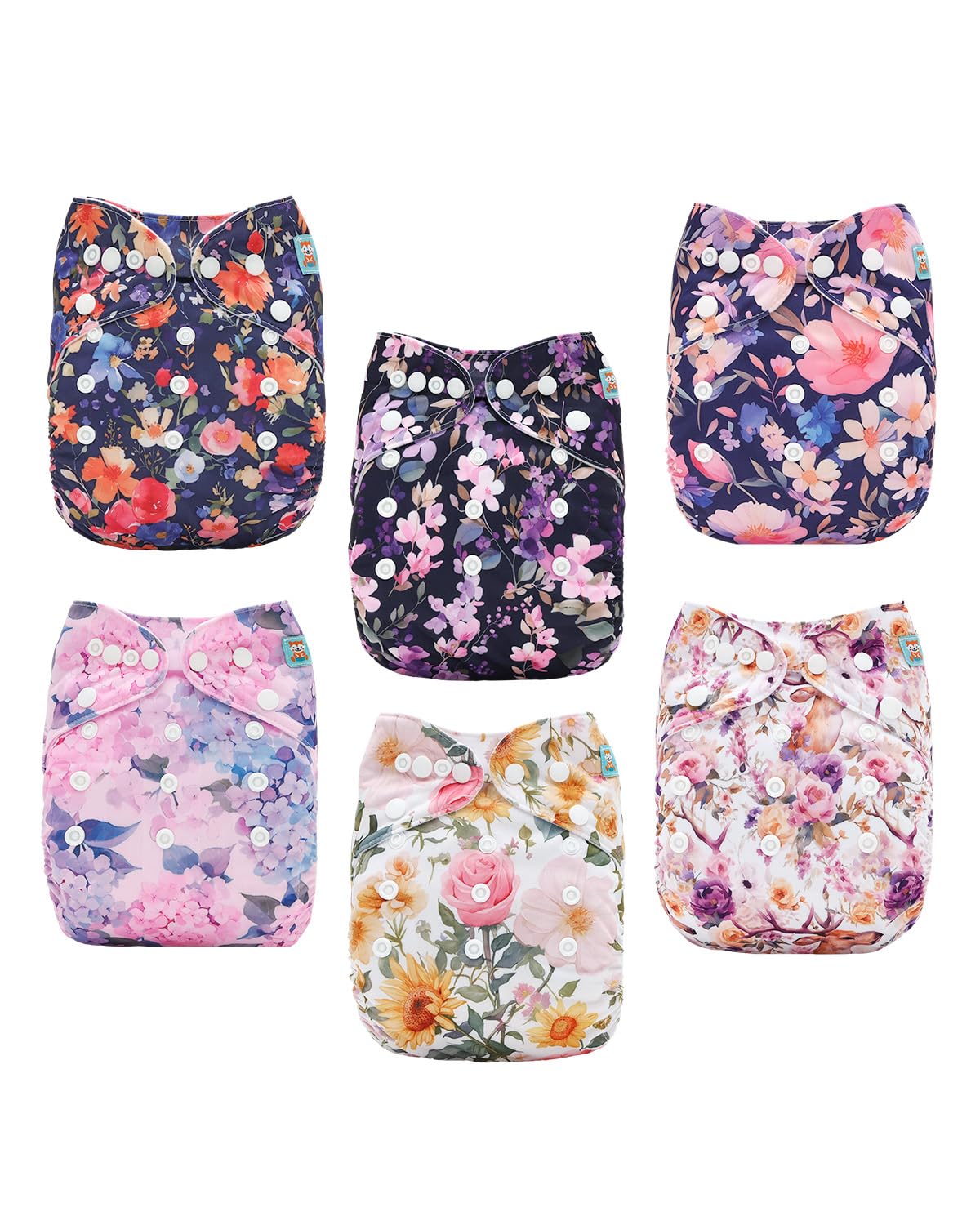 ALVABABY Reusable Cloth Diapers with Inserts, 6-Pack Adjustable Baby Covers