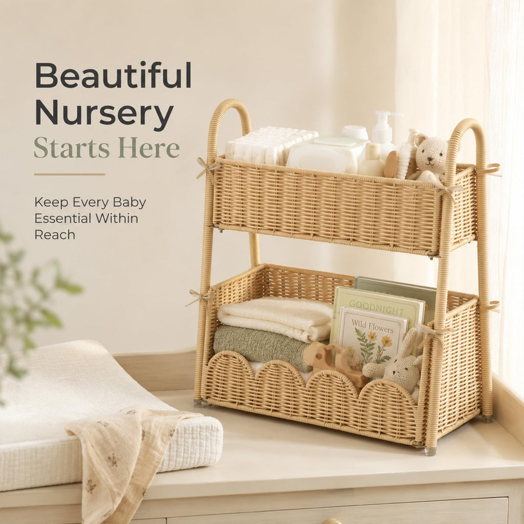 Klippehop 2-Tier Handwoven Diaper Caddy Organizer Basket