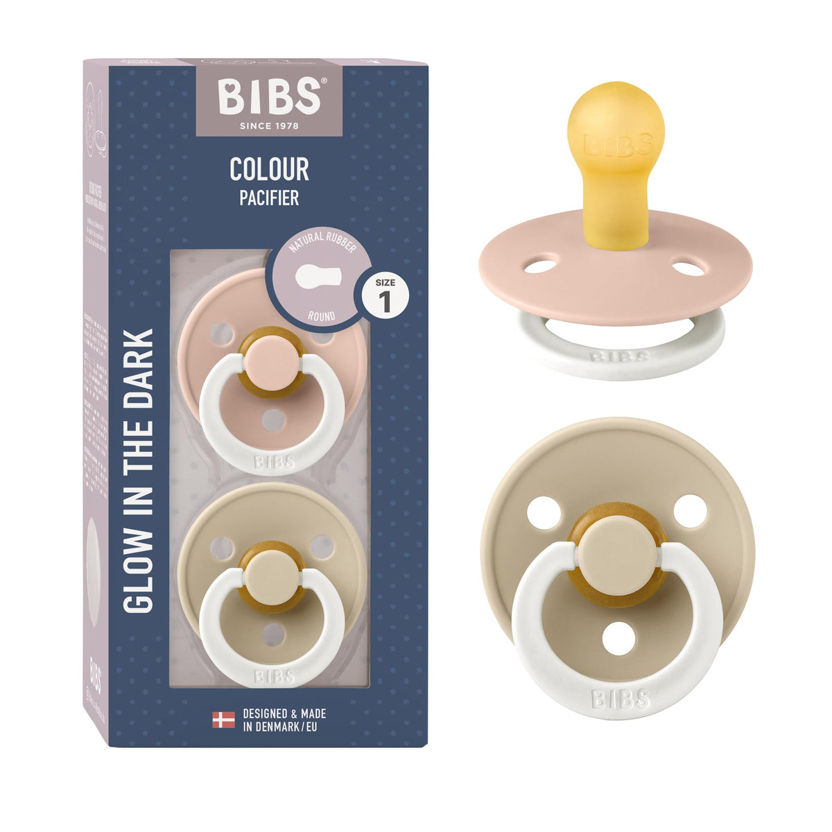 BIBS Colour Baby Pacifier with Round Nipple, Soft Silicone Shield