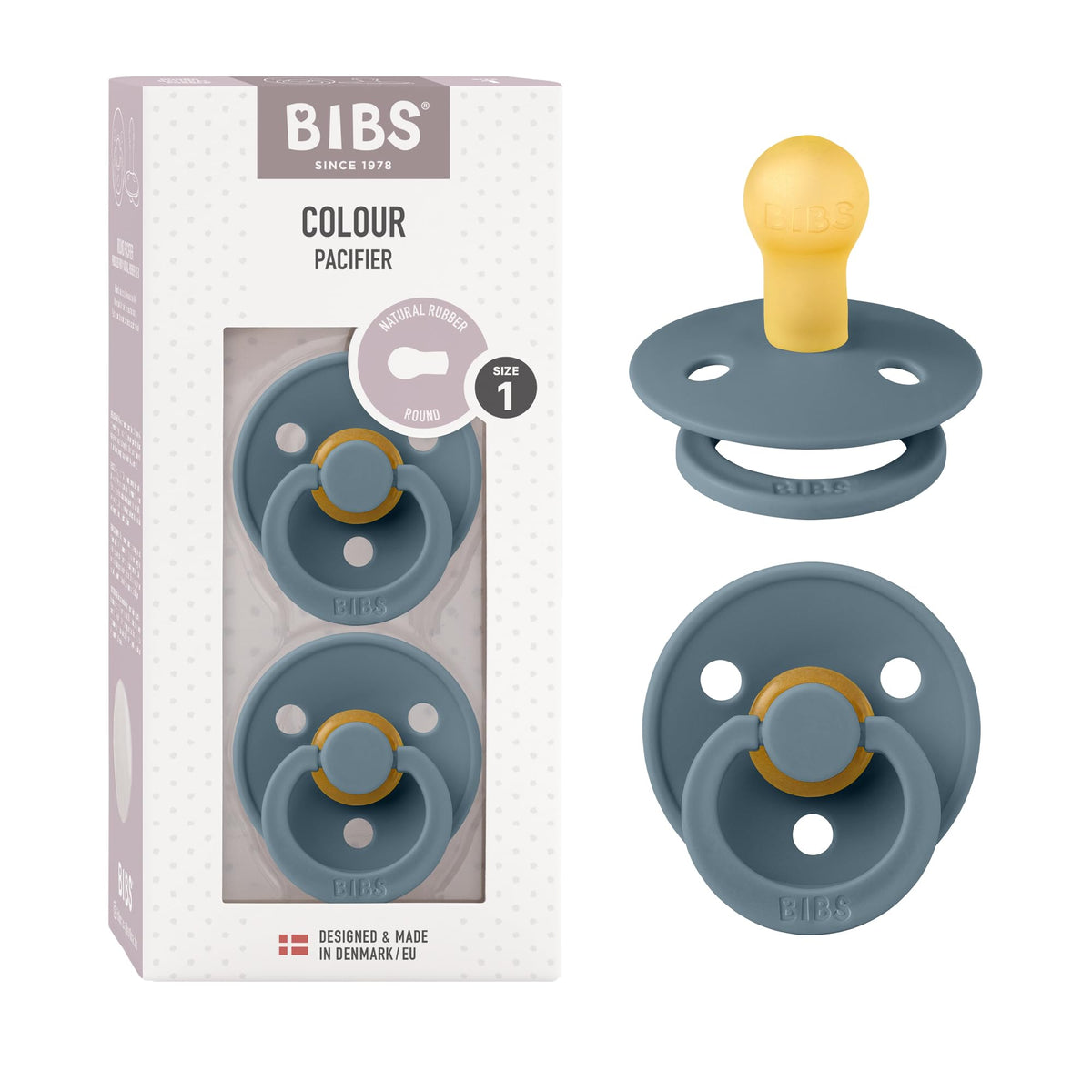 BIBS Colour Baby Pacifier with Round Nipple, Soft Silicone Shield