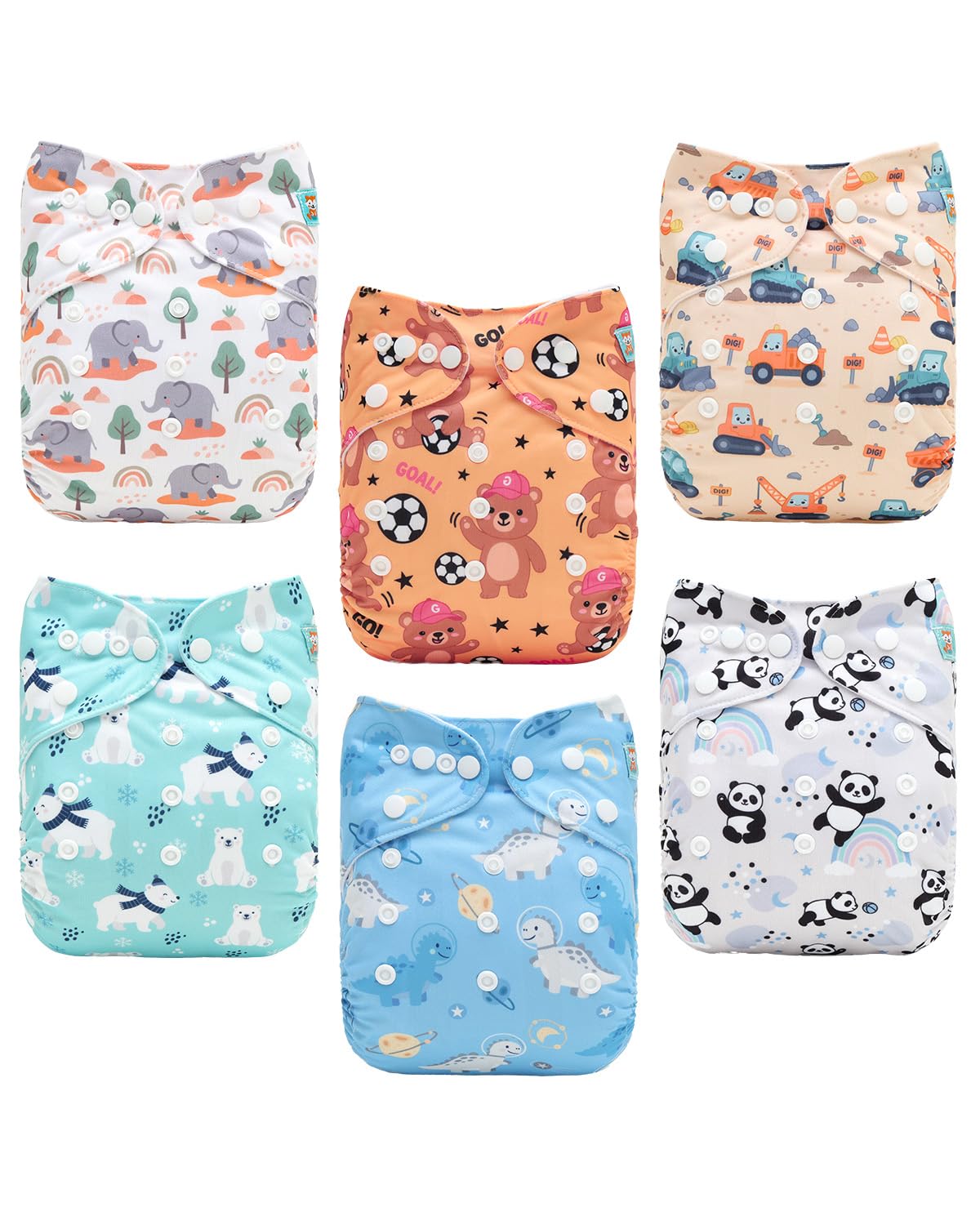 ALVABABY Reusable Cloth Diapers with Inserts, 6-Pack Adjustable Baby Covers