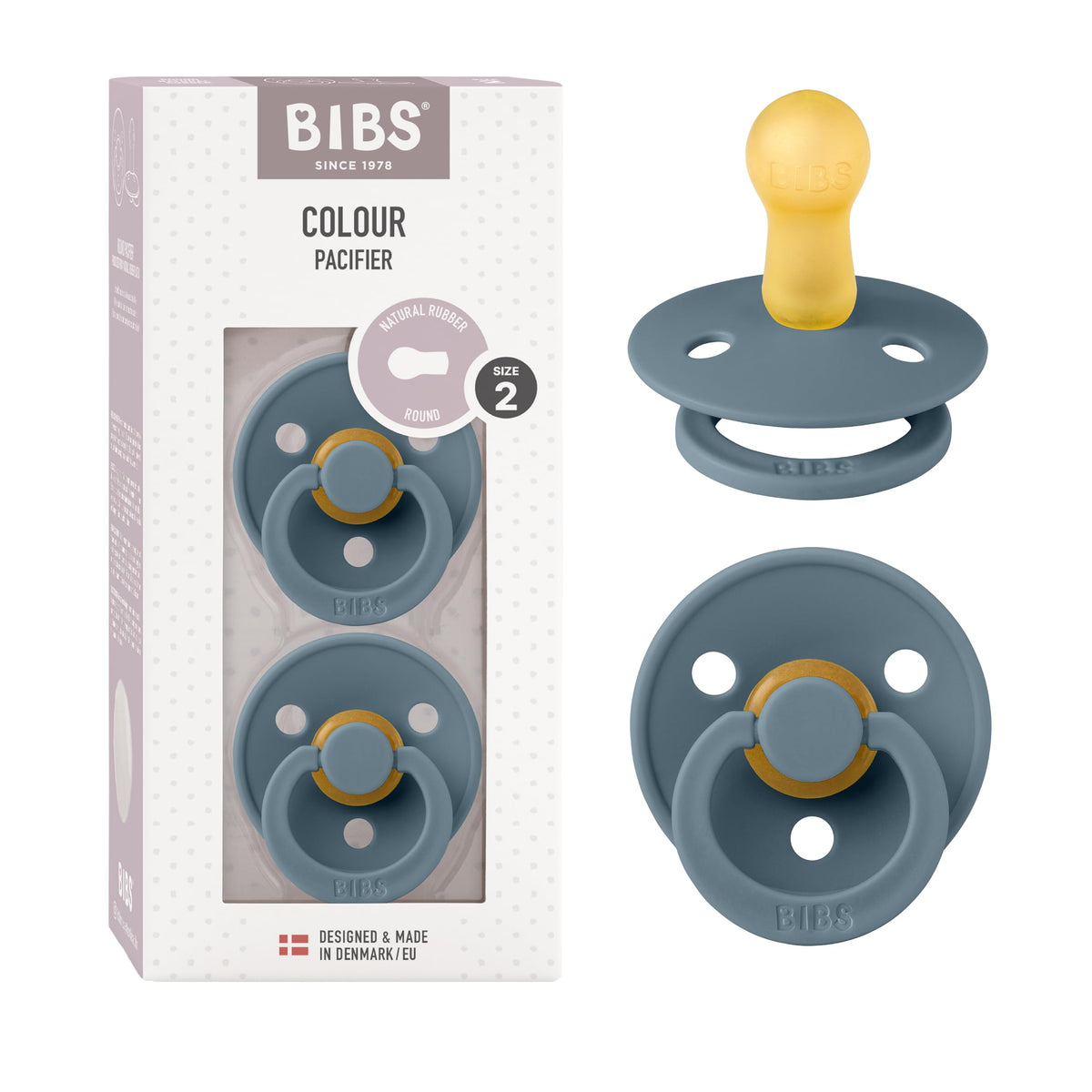 BIBS Colour Baby Pacifier with Round Nipple, Soft Silicone Shield