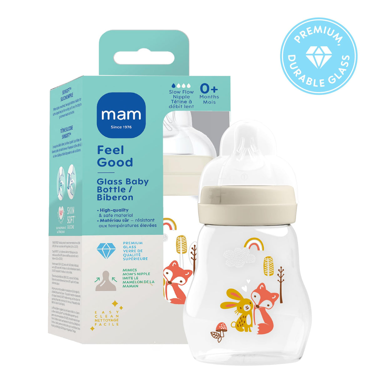 MAM Feel Good Slow Flow Premium Glass Baby Bottle