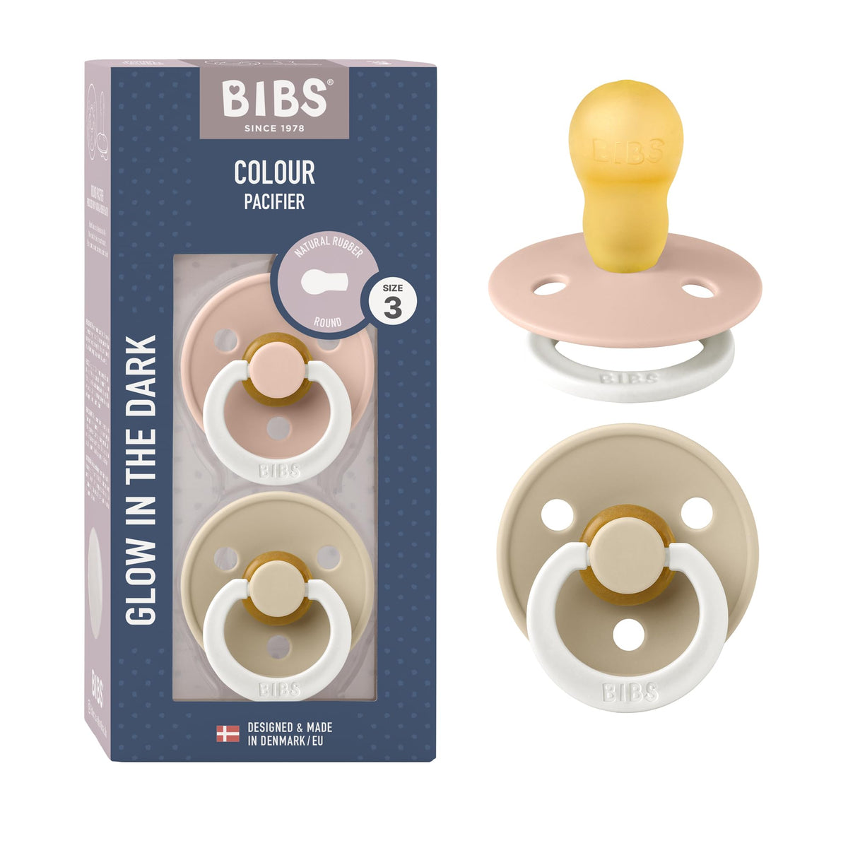 BIBS Colour Baby Pacifier with Round Nipple, Soft Silicone Shield