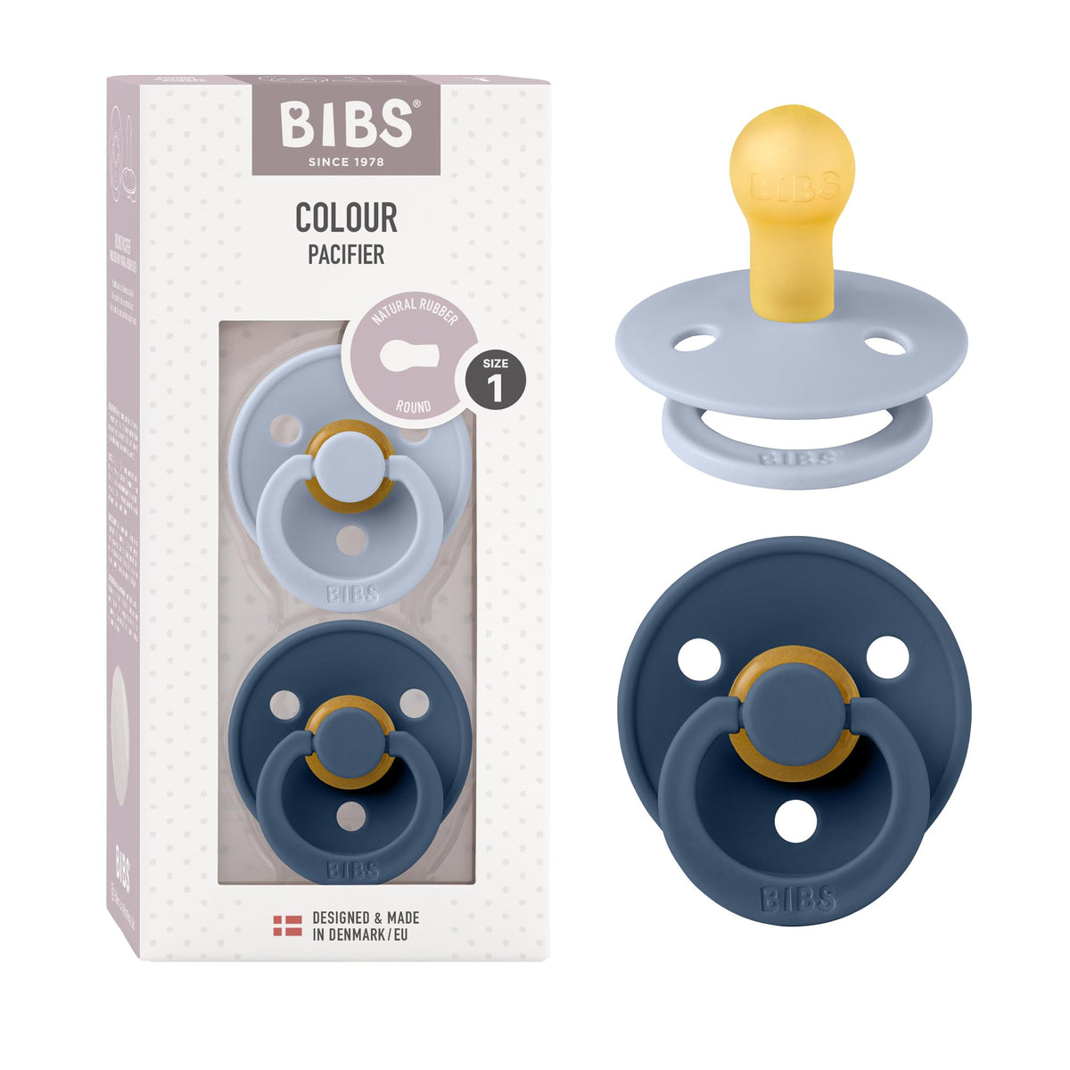 BIBS Colour Baby Pacifier with Round Nipple, Soft Silicone Shield