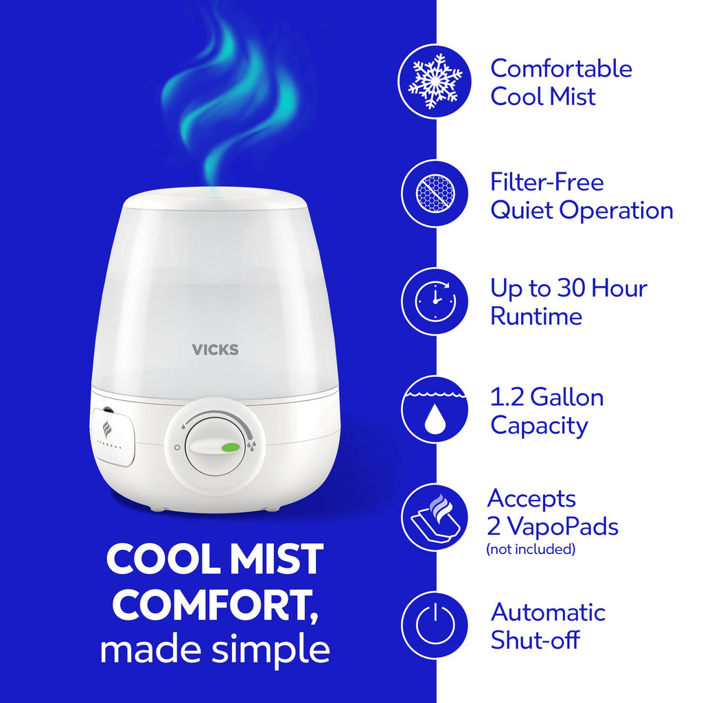 Vicks Filter-Free Ultrasonic Baby Humidifier for Nursery Use