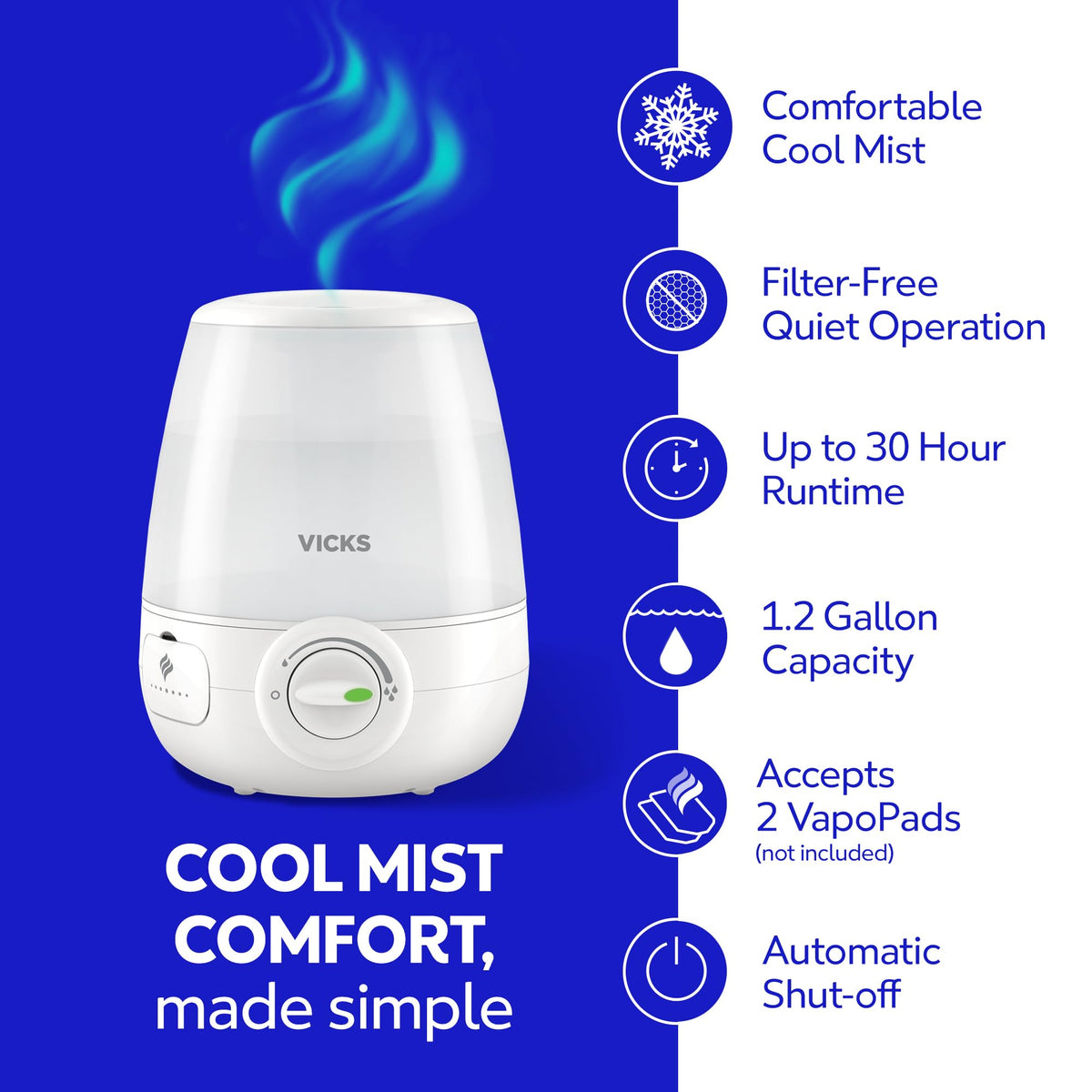 Vicks Filter-Free Ultrasonic Baby Humidifier for Nursery Use