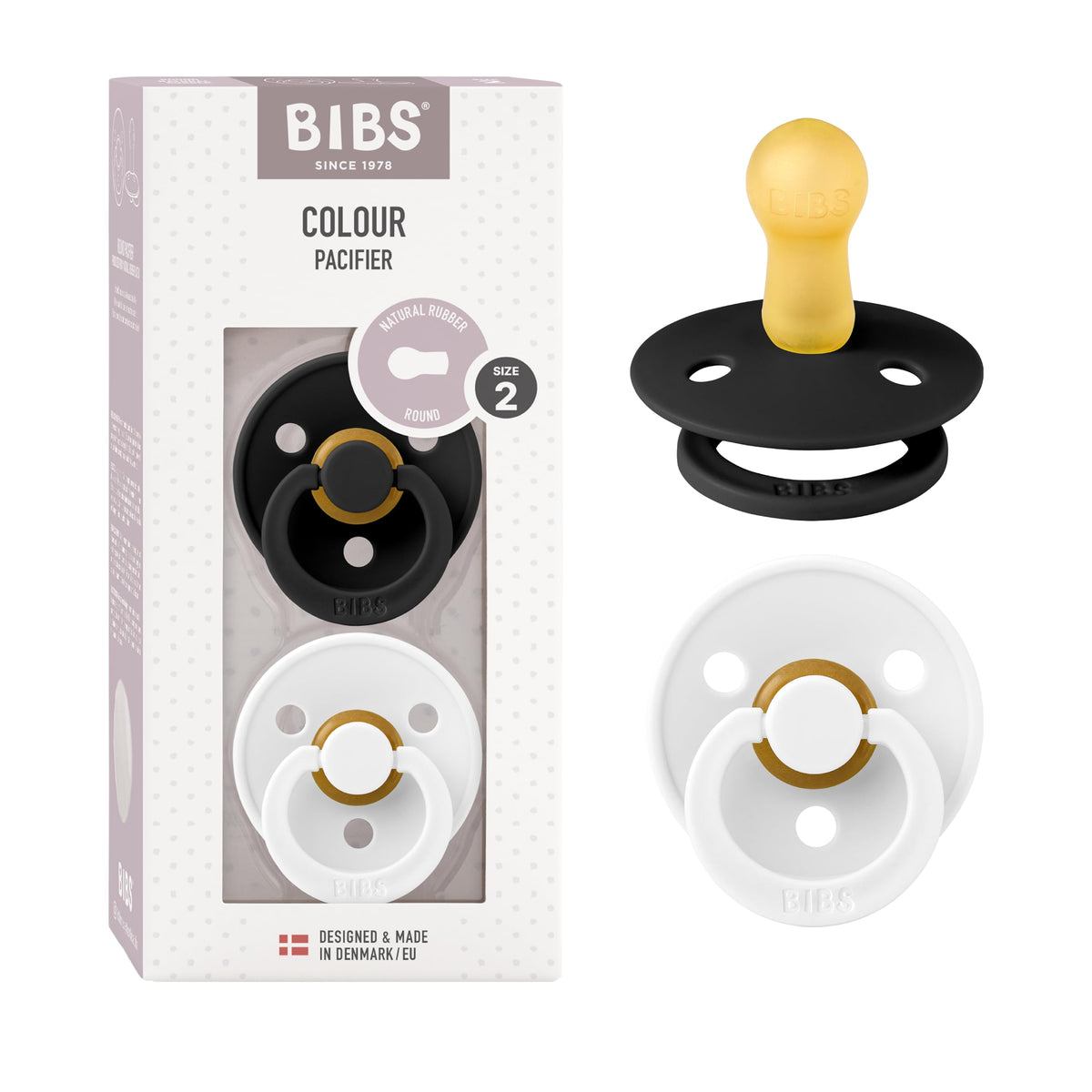 BIBS Colour Baby Pacifier with Round Nipple, Soft Silicone Shield