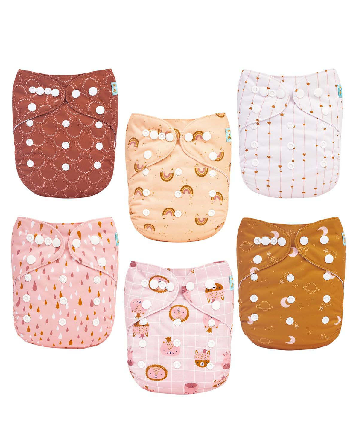 ALVABABY Reusable Cloth Diapers with Inserts, 6-Pack Adjustable Baby Covers