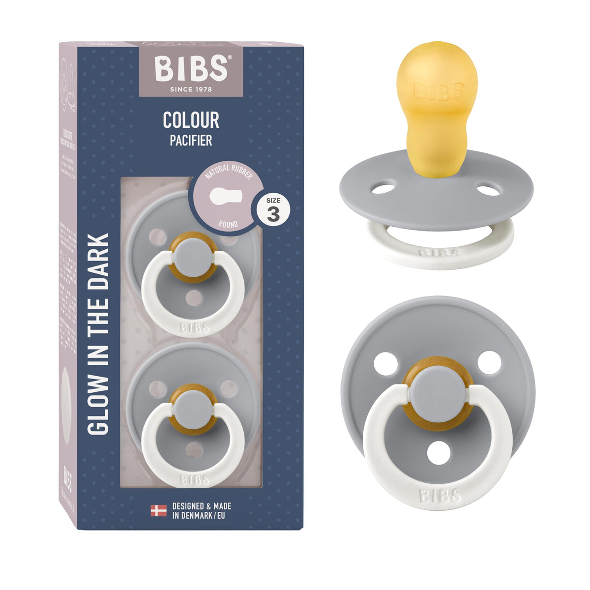 BIBS Colour Baby Pacifier with Round Nipple, Soft Silicone Shield