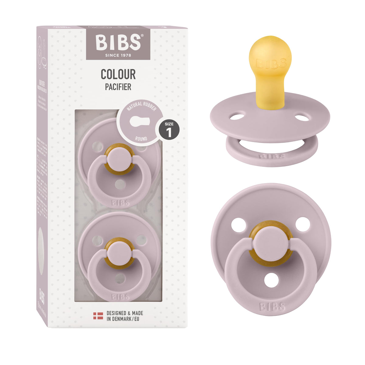 BIBS Colour Baby Pacifier with Round Nipple, Soft Silicone Shield