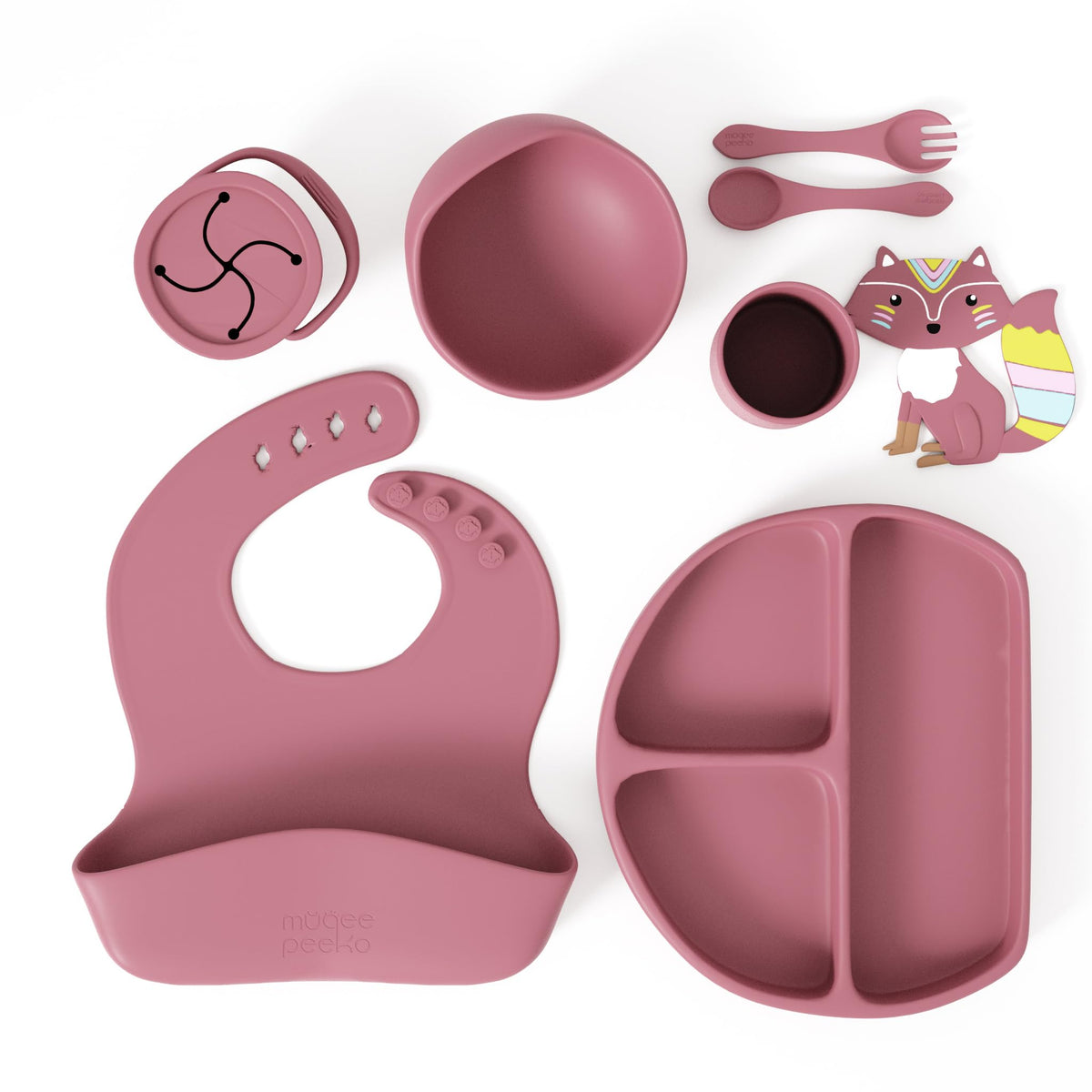 Muqee Peeko Silicone Baby Feeding Set with Utensils