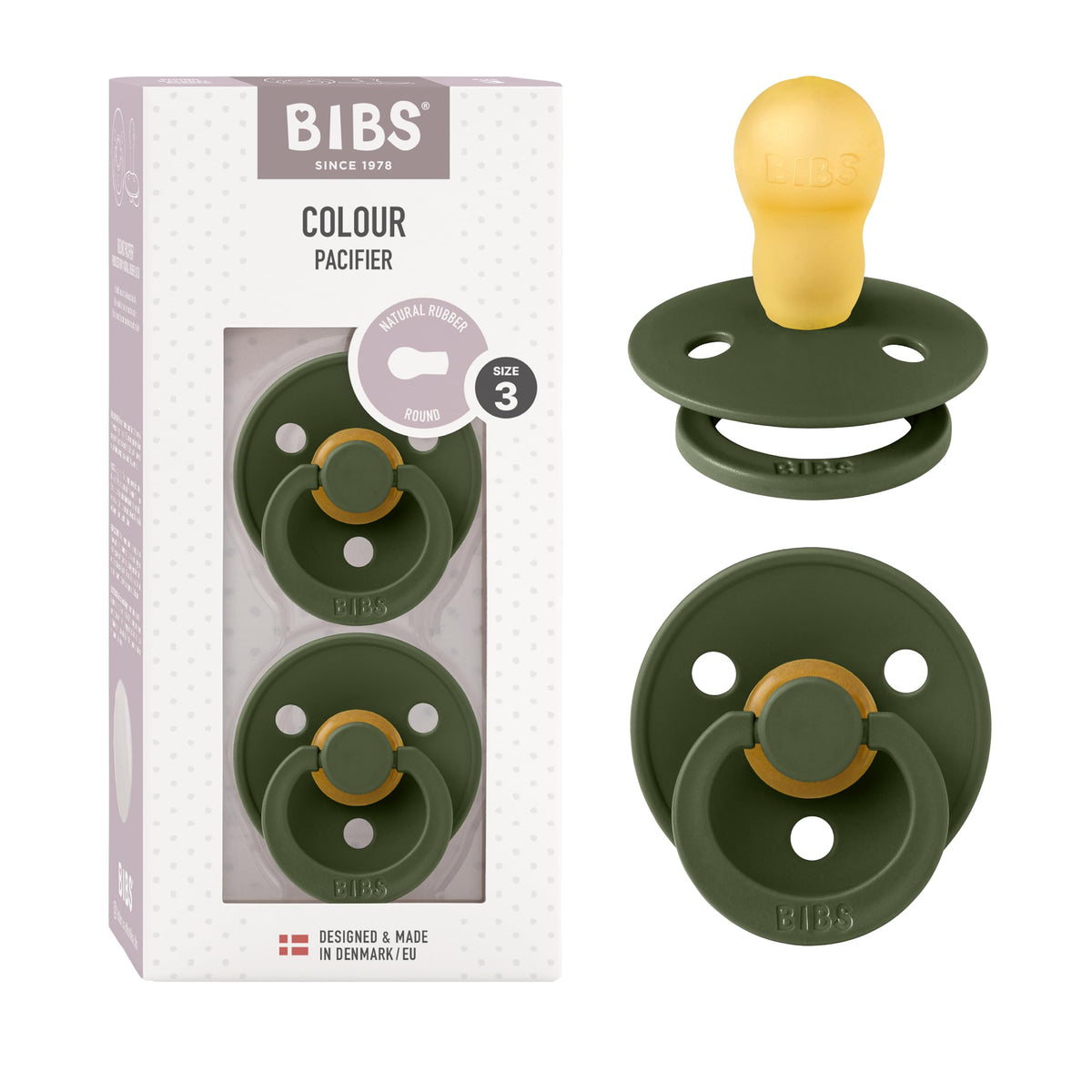 BIBS Colour Baby Pacifier with Round Nipple, Soft Silicone Shield