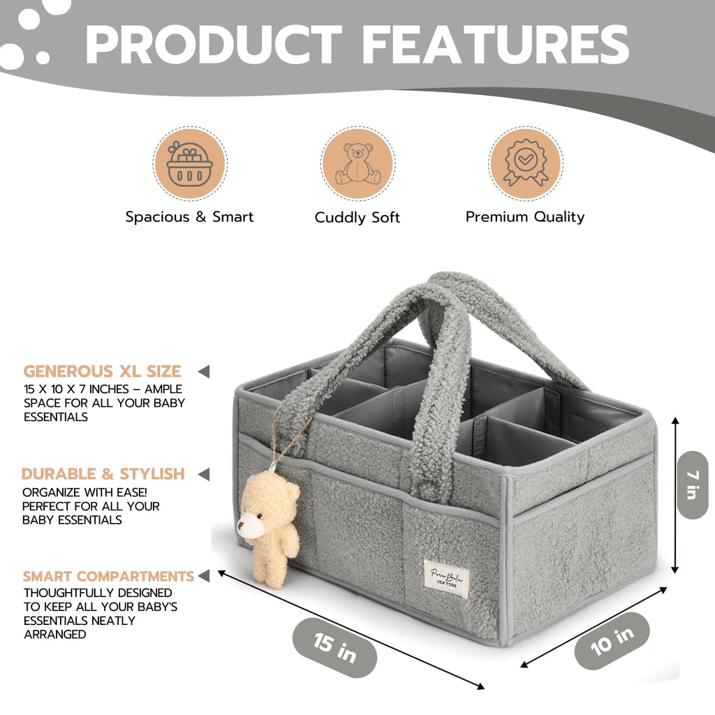 PeraBella Baby Diaper Caddy Organizer, Portable Nursery Storage Basket for Changing Table