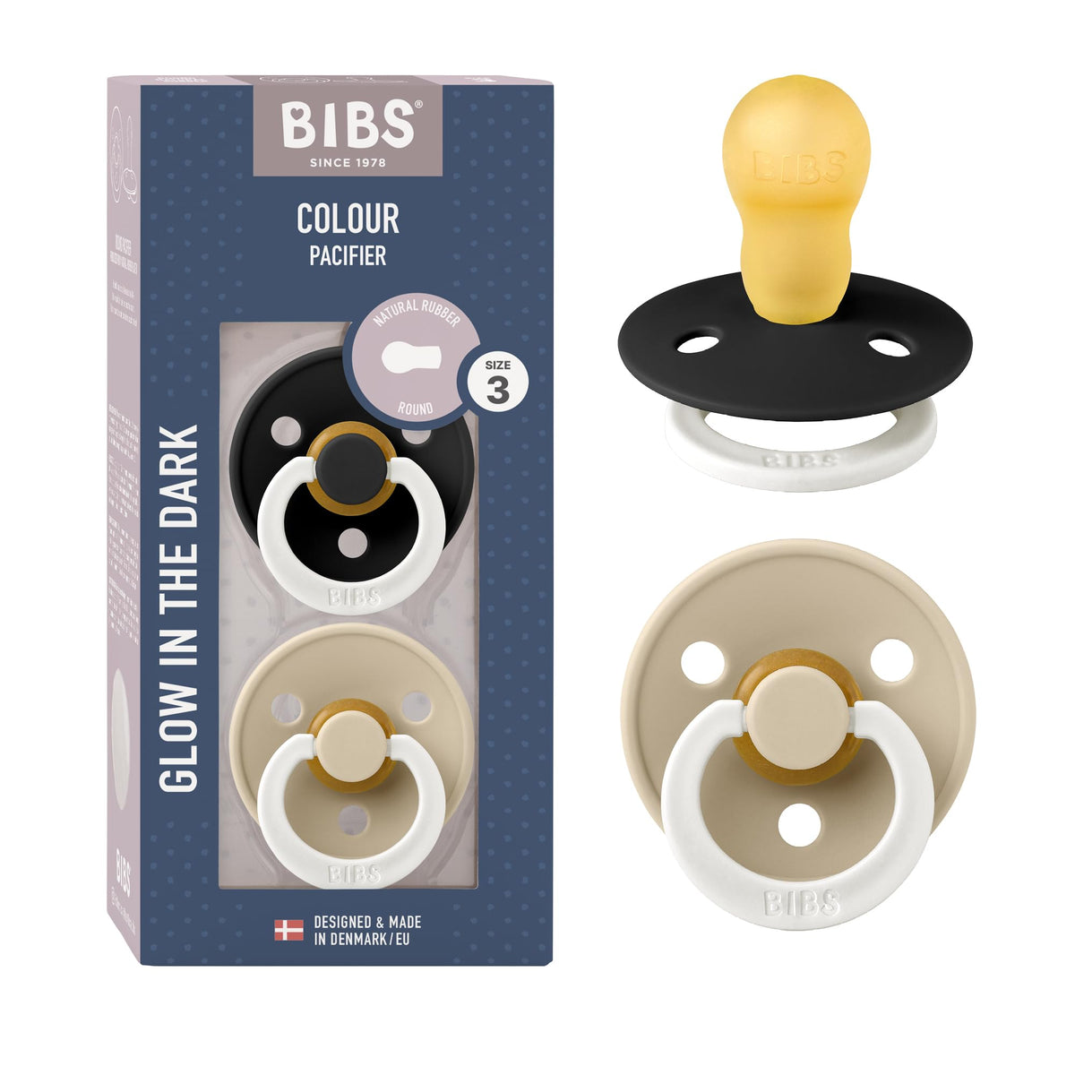 BIBS Colour Baby Pacifier with Round Nipple, Soft Silicone Shield